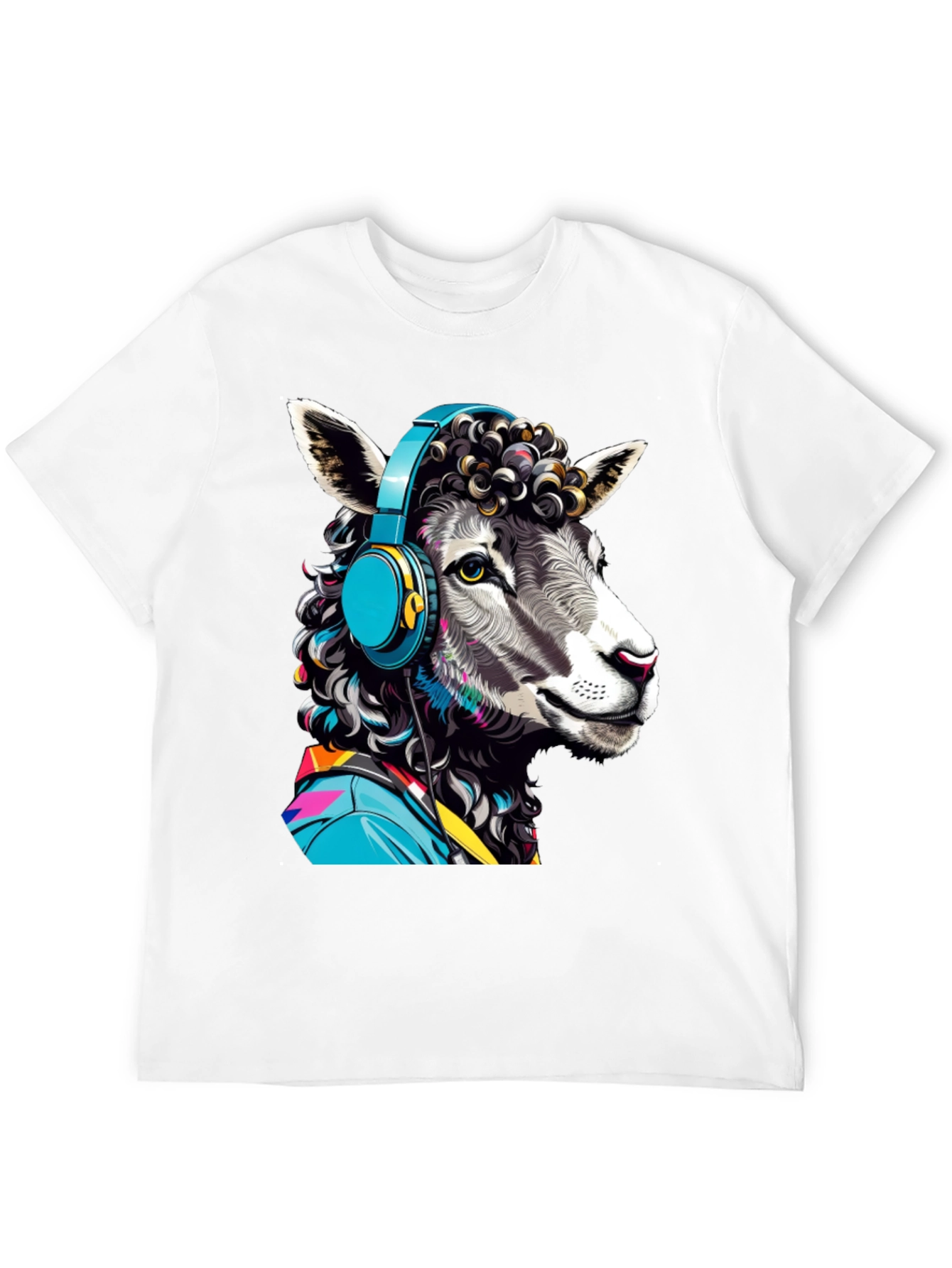 Sheep with Headphones Graphic Tee - Quirky Animal Design