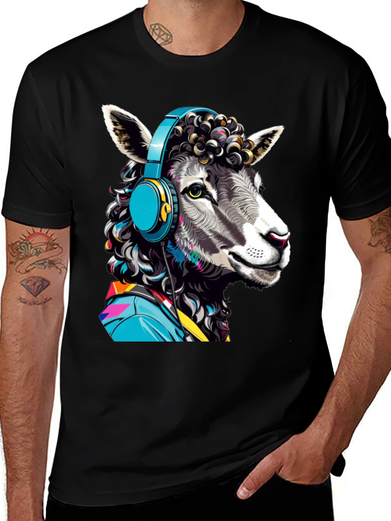Sheep with Headphones Graphic Tee - Quirky Animal Design
