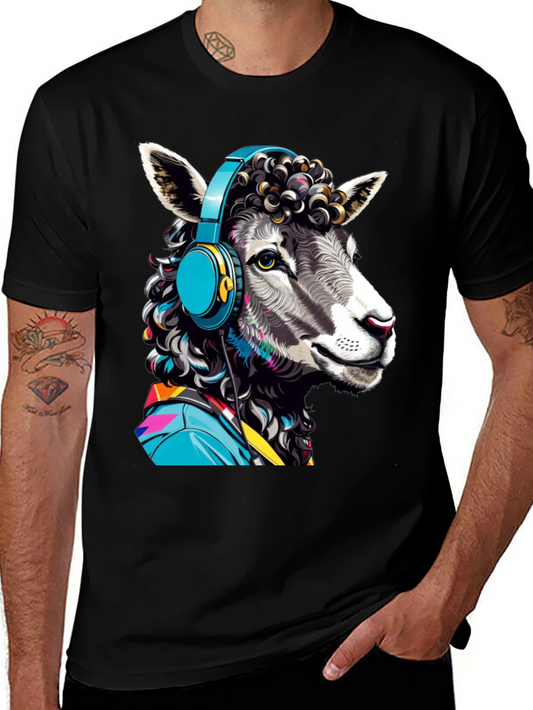 Sheep with Headphones Graphic Tee - Quirky Animal Design