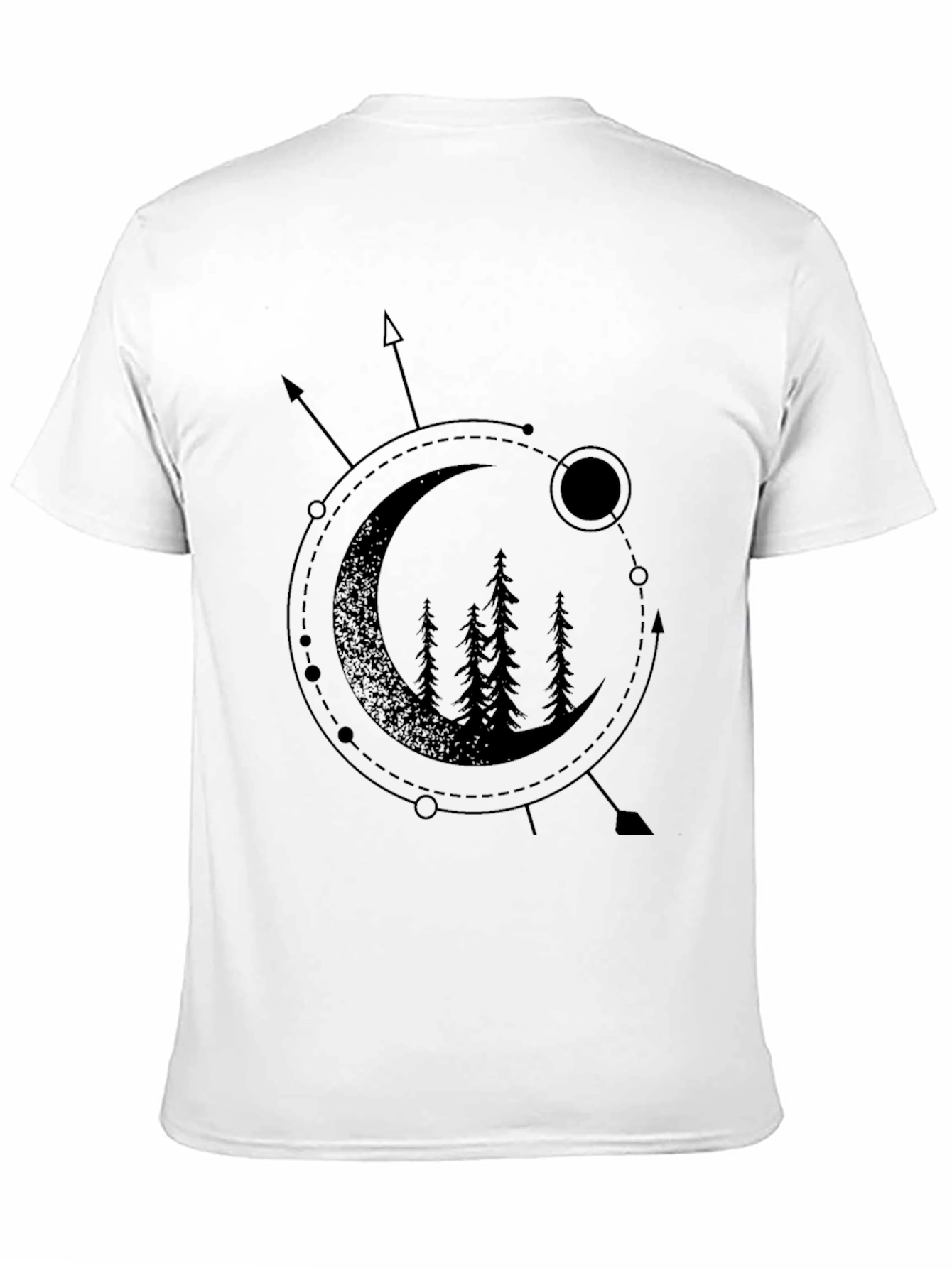 Geometric Moon & Trees Graphic Tee - Black