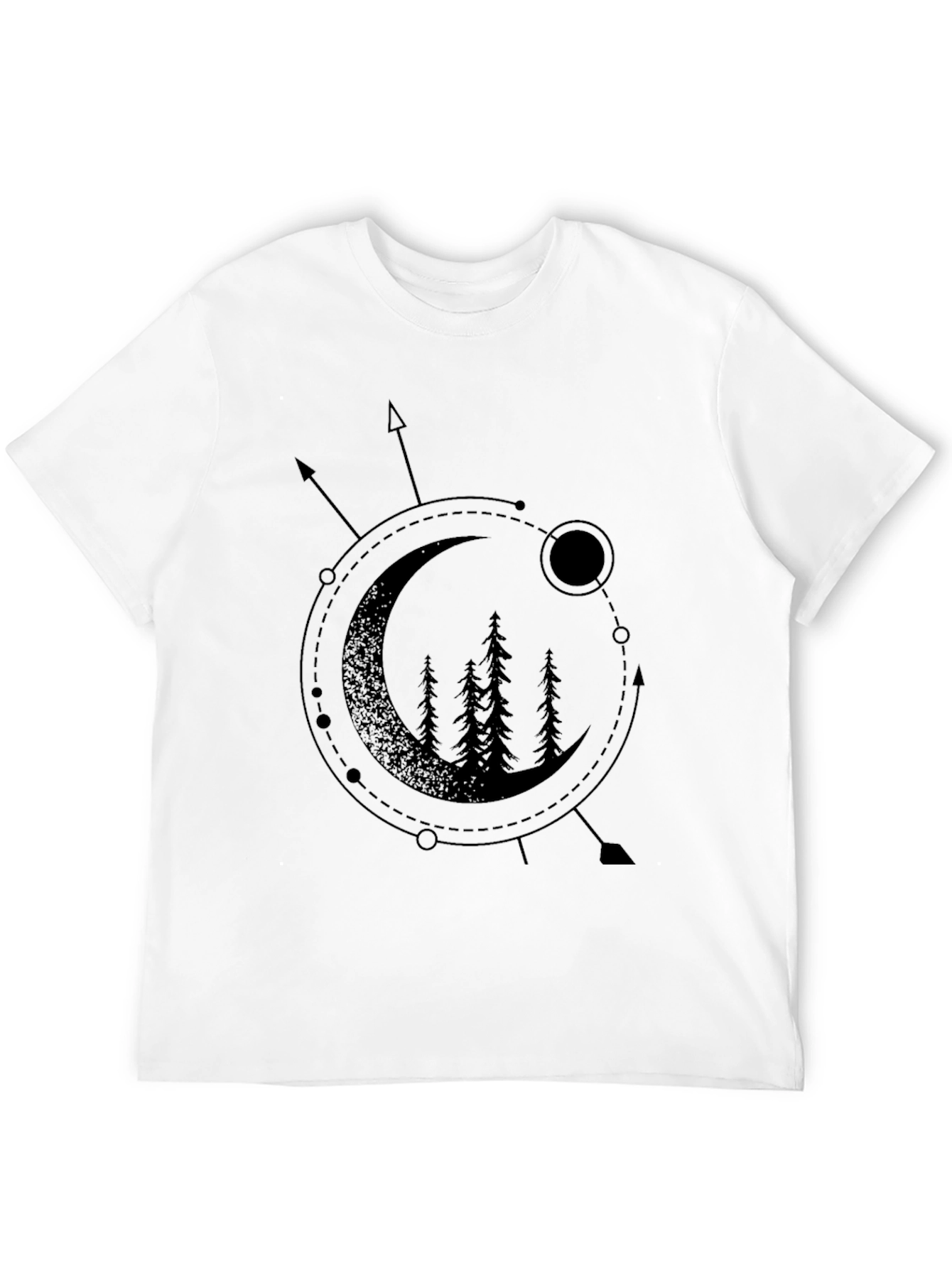 Geometric Moon & Trees Graphic Tee - Black