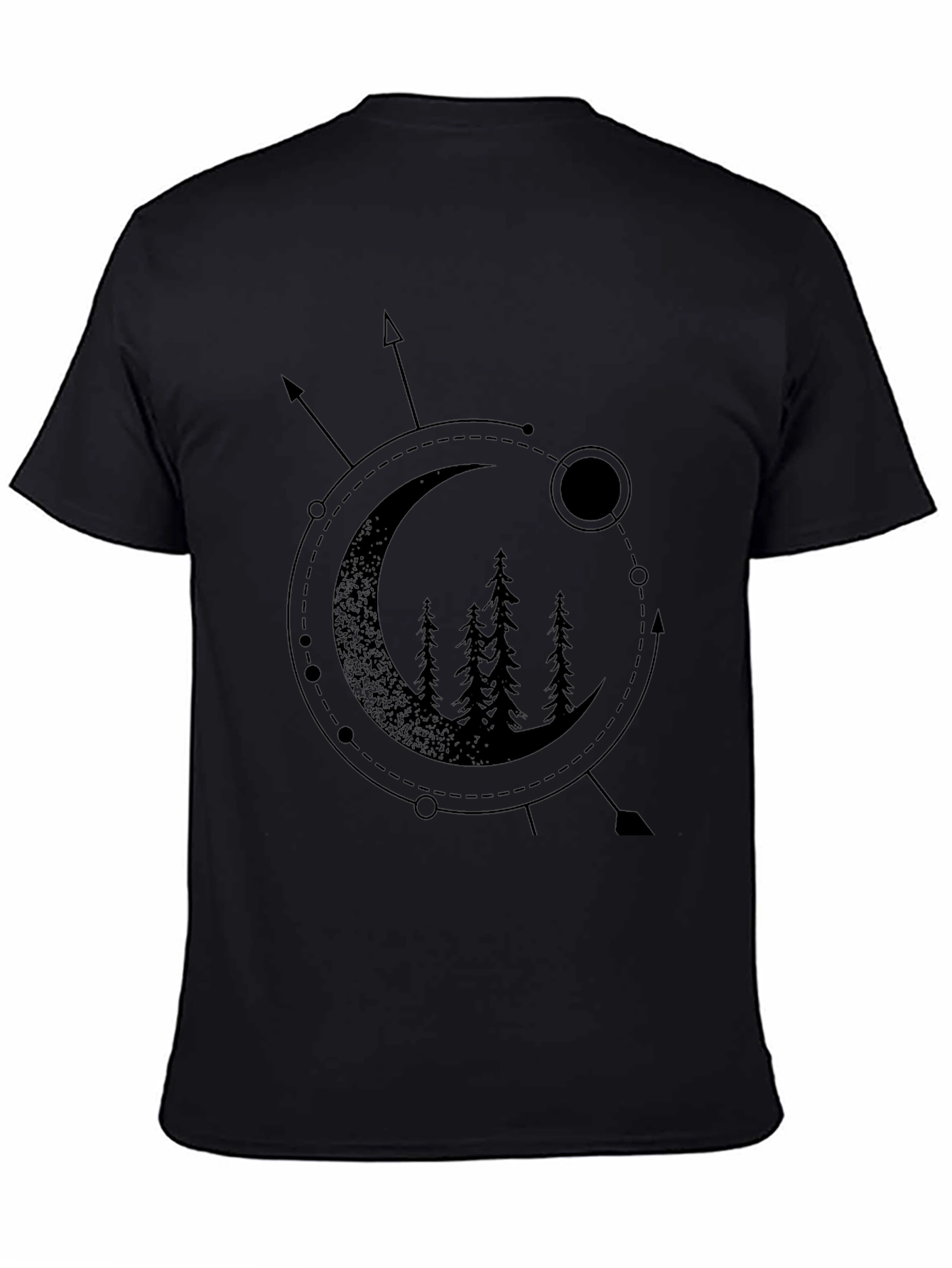 Geometric Moon & Trees Graphic Tee - Black