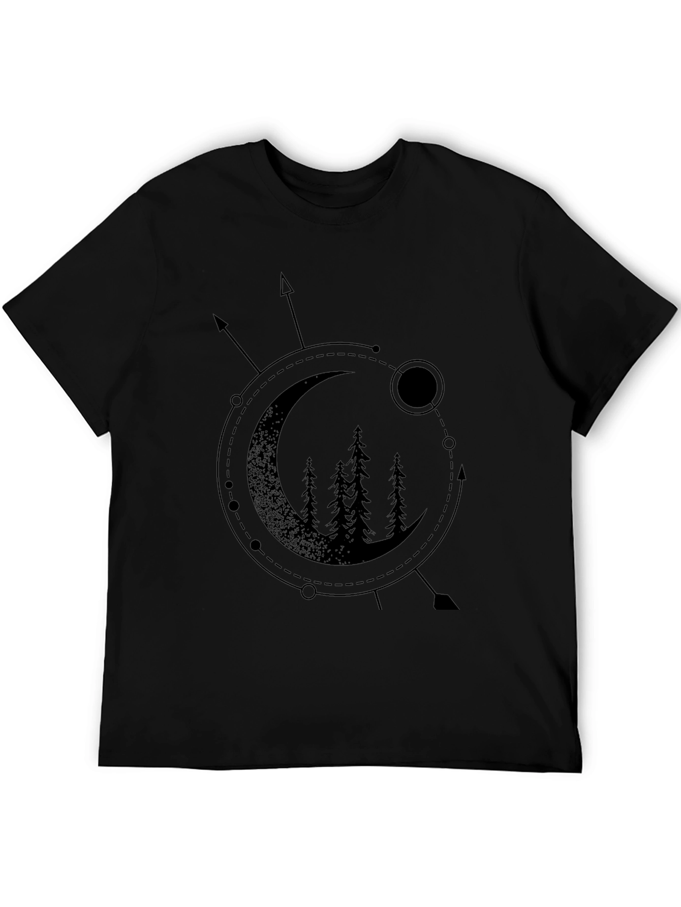 Geometric Moon & Trees Graphic Tee - Black