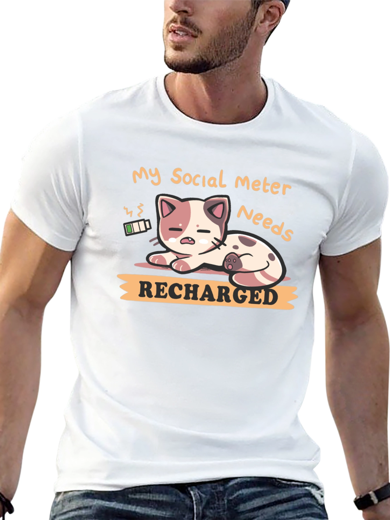 Social Meter Recharge Cat Graphic T-Shirt