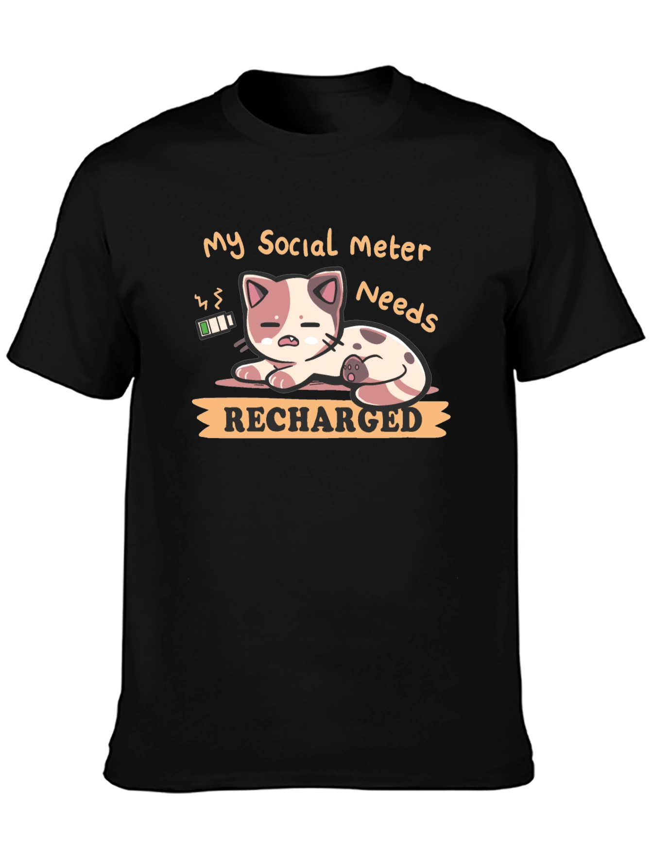 Social Meter Recharge Cat Graphic T-Shirt