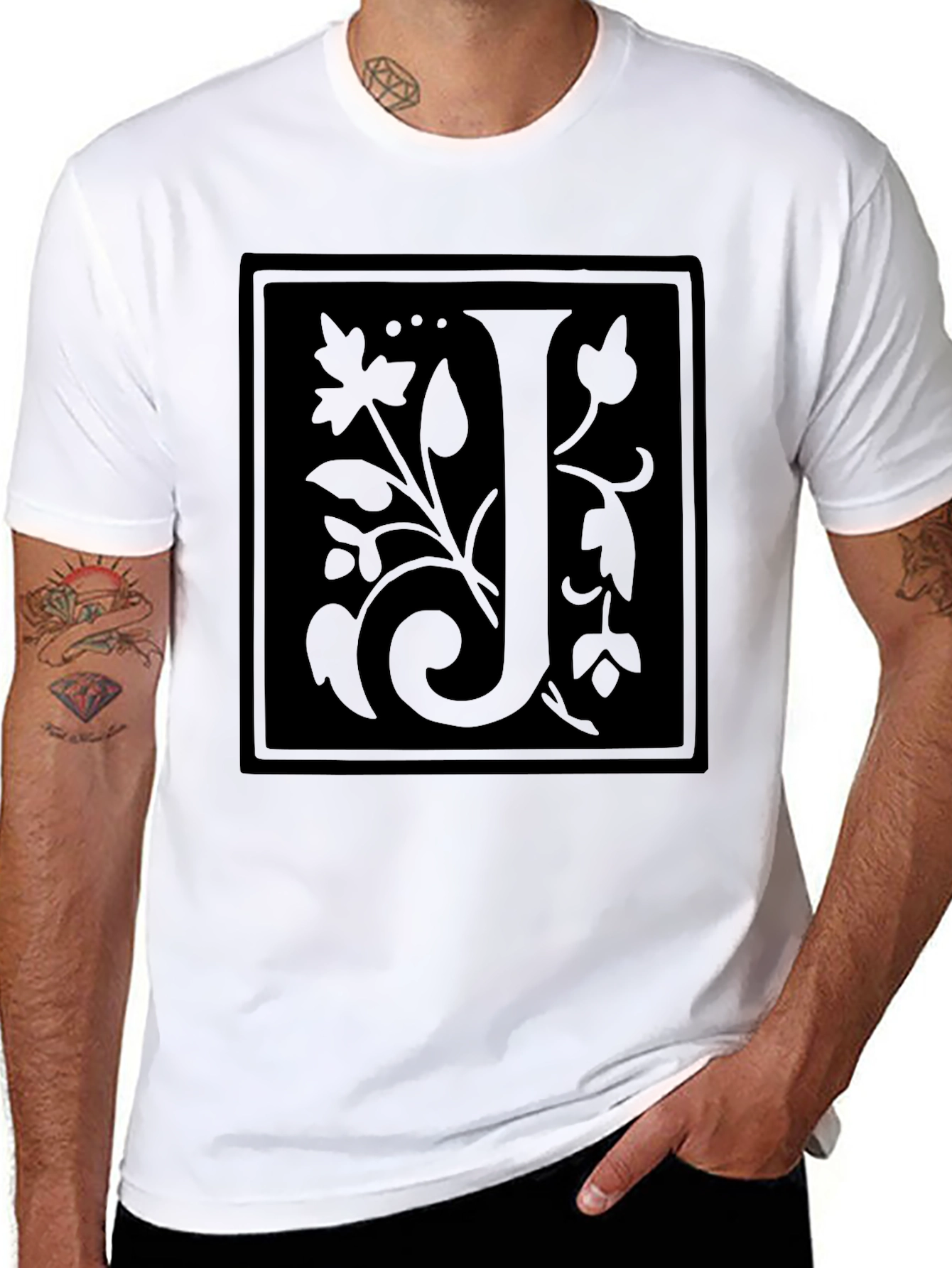 Floral Initial J Black T-Shirt