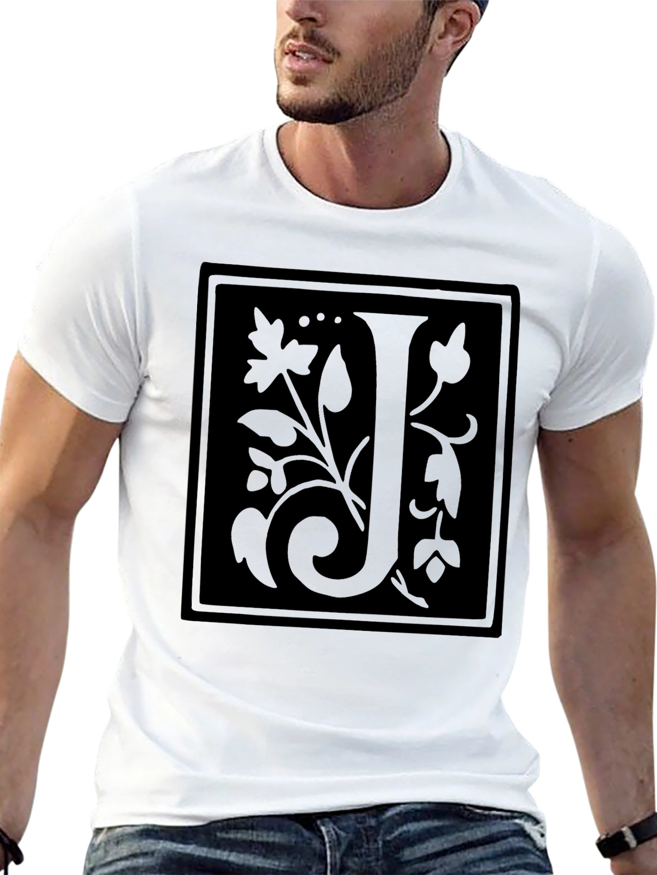 Floral Initial J Black T-Shirt