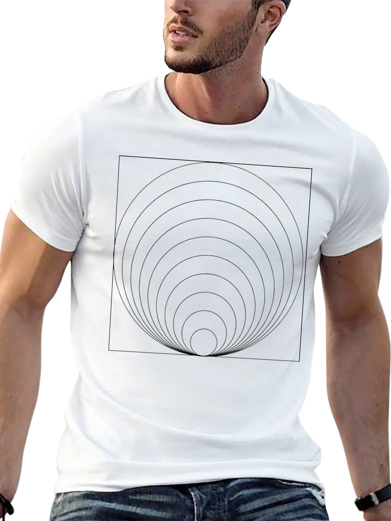 Black Circle Square Graphic Tee - Modern Style
