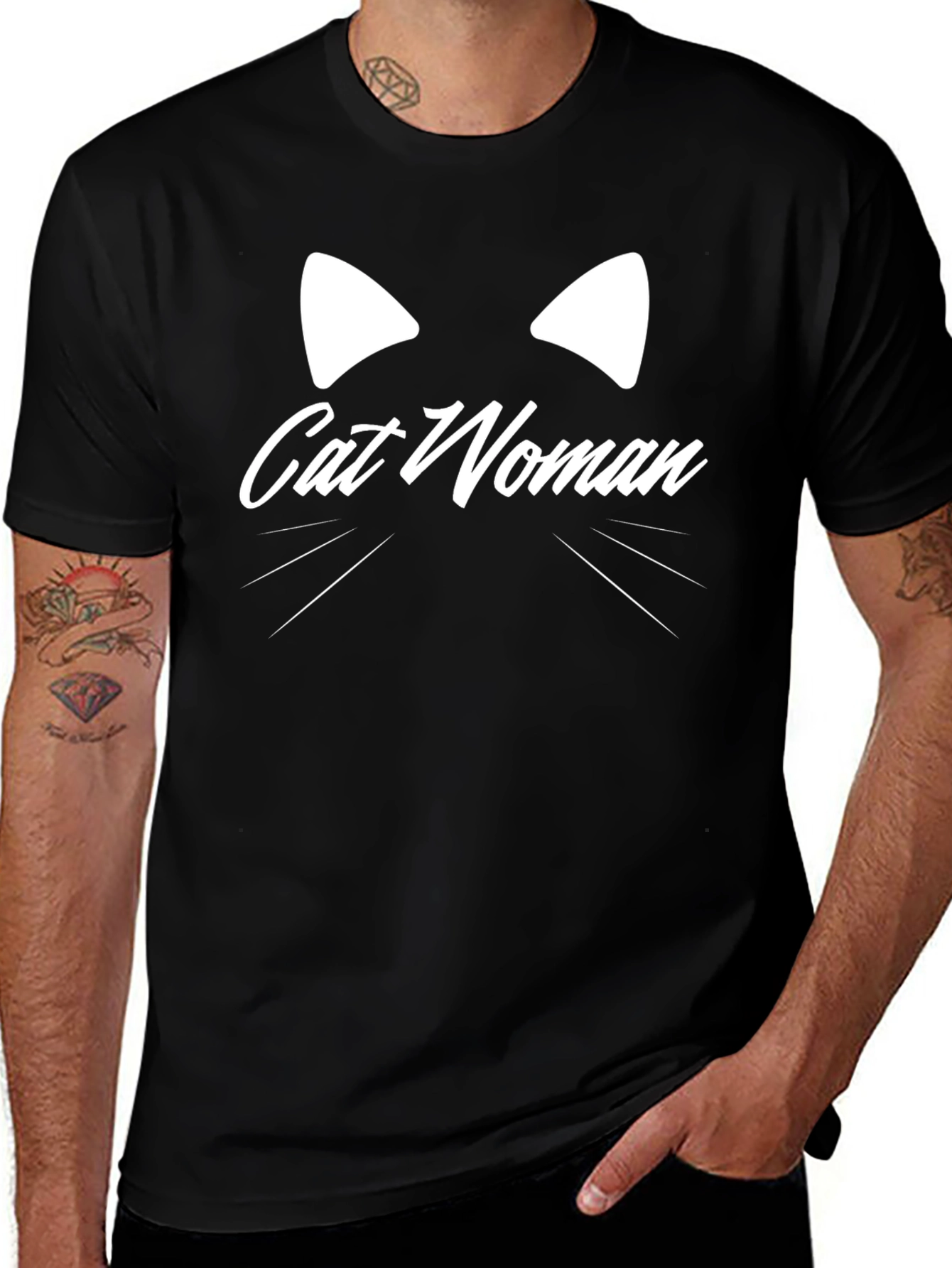 Cat Woman Graphic Tee - Black Cotton T-Shirt