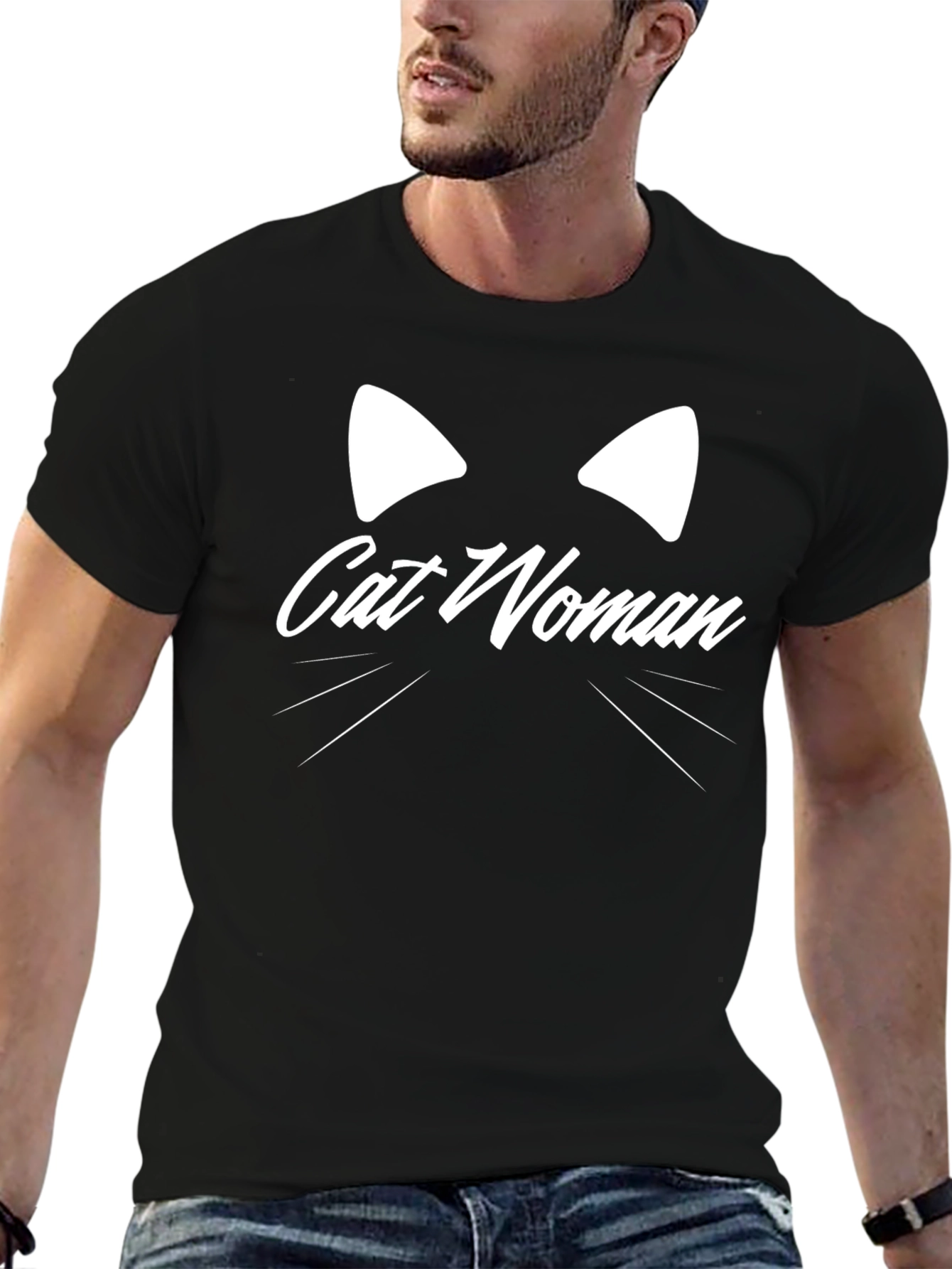 Cat Woman Graphic Tee - Black Cotton T-Shirt