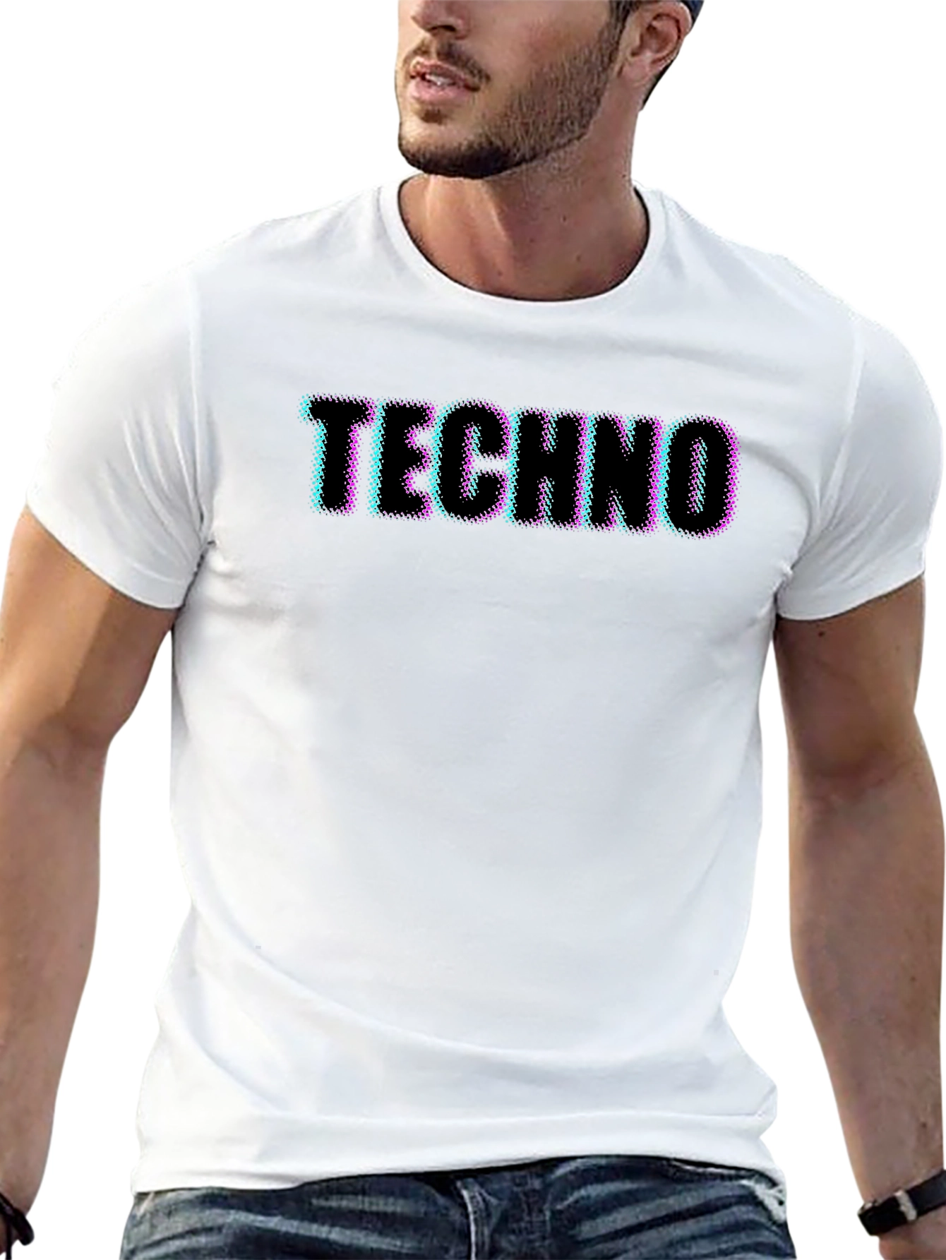 Retro Techno Graphic Tee - Black Cotton T-Shirt