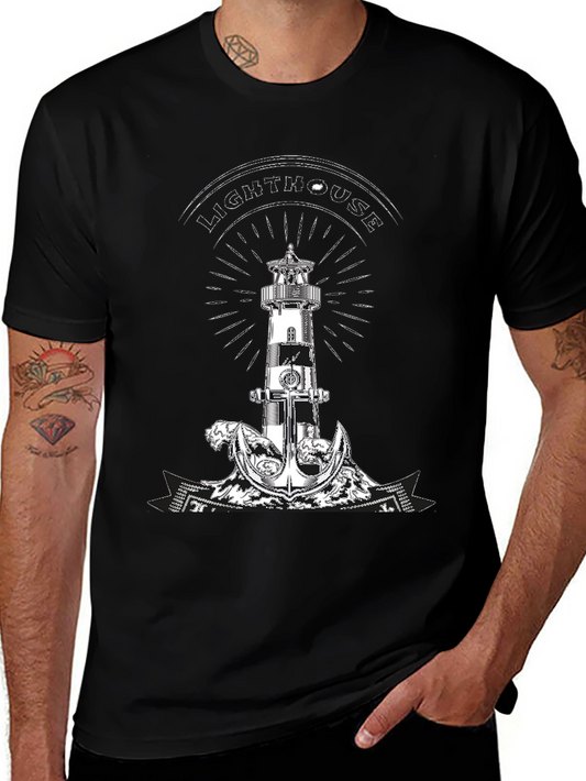 Lighthouse Anchor Graphic Tee - Nautical Style