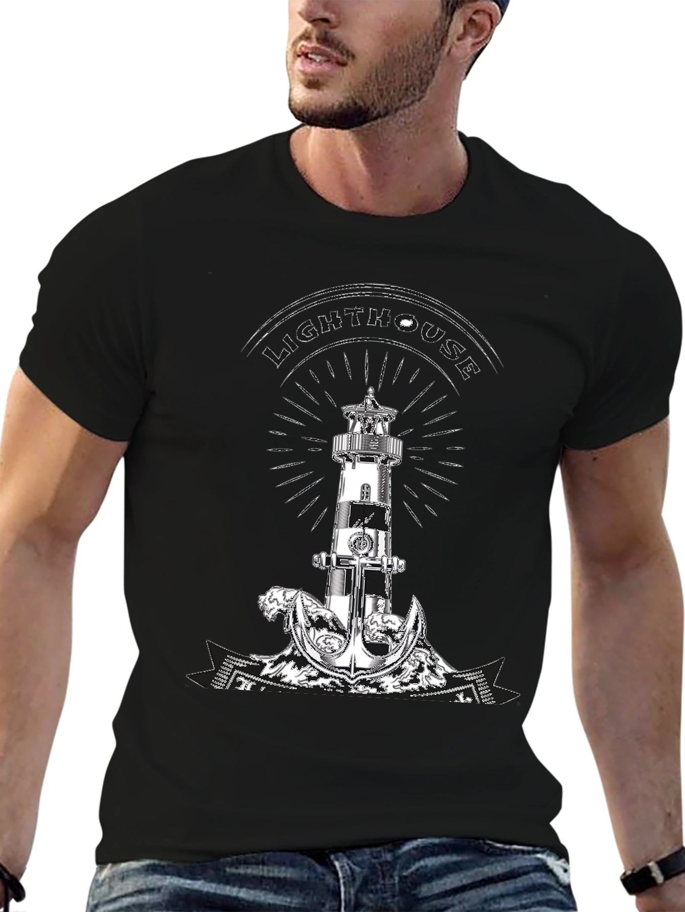 Lighthouse Anchor Graphic Tee - Nautical Style
