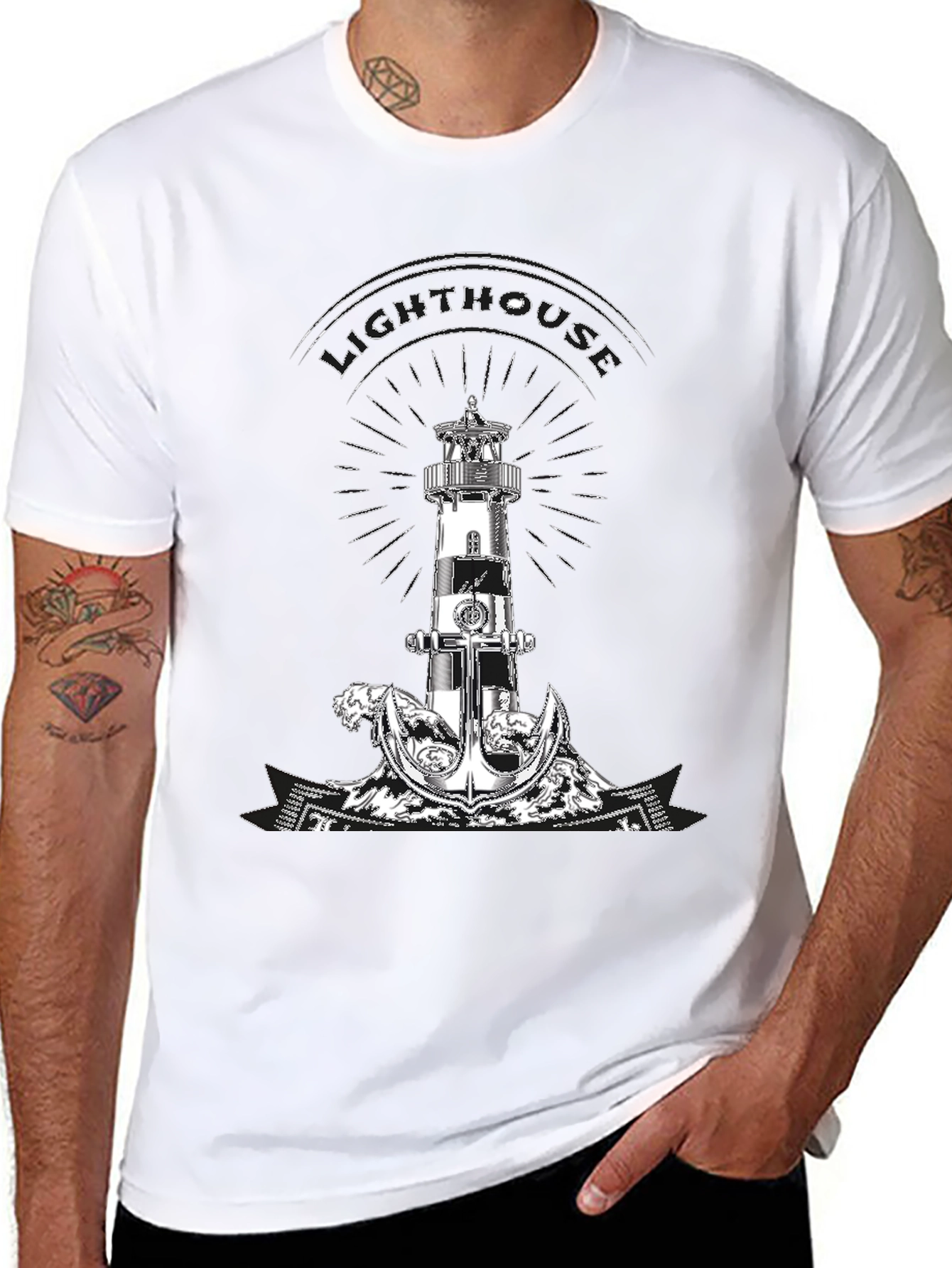 Lighthouse Anchor Graphic Tee - Nautical Style