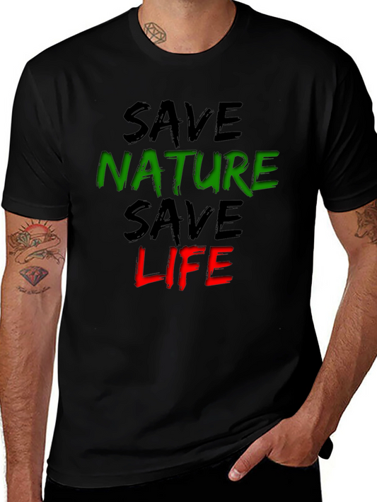 Save Nature Save Life Graphic Tee - Eco-Friendly Black T-Shirt