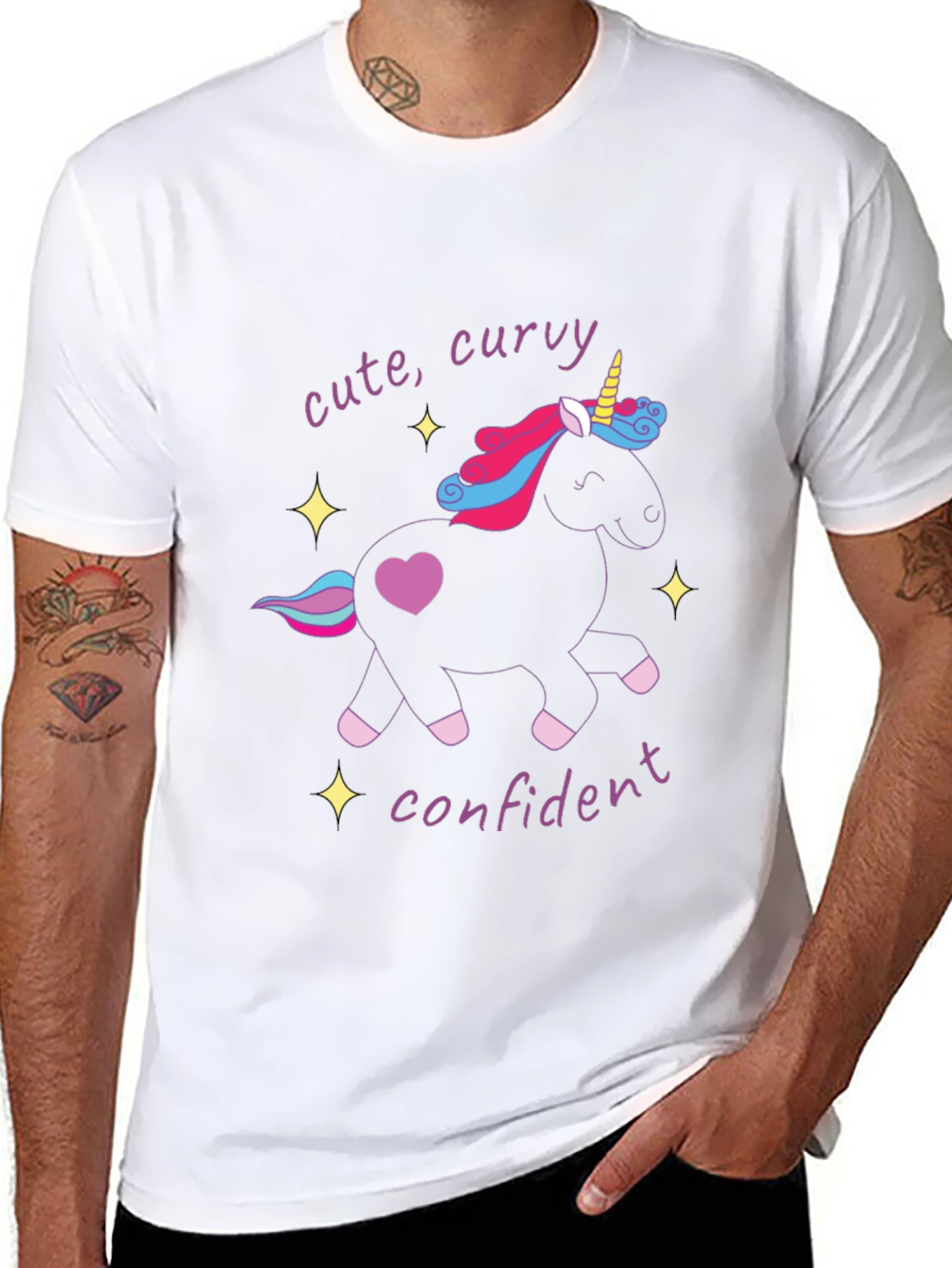 Cute Curvy Confident Unicorn Graphic T-Shirt