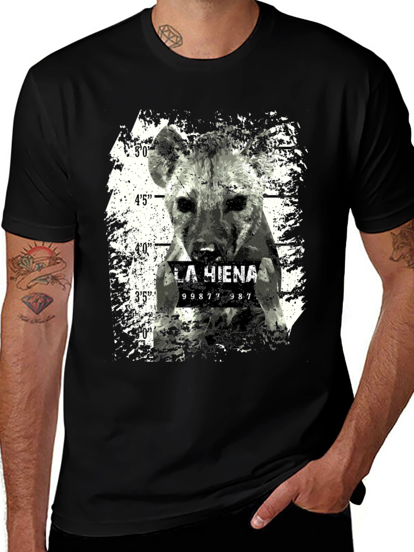 Hyena Mugshot Graphic Tee - Cool Animal Print
