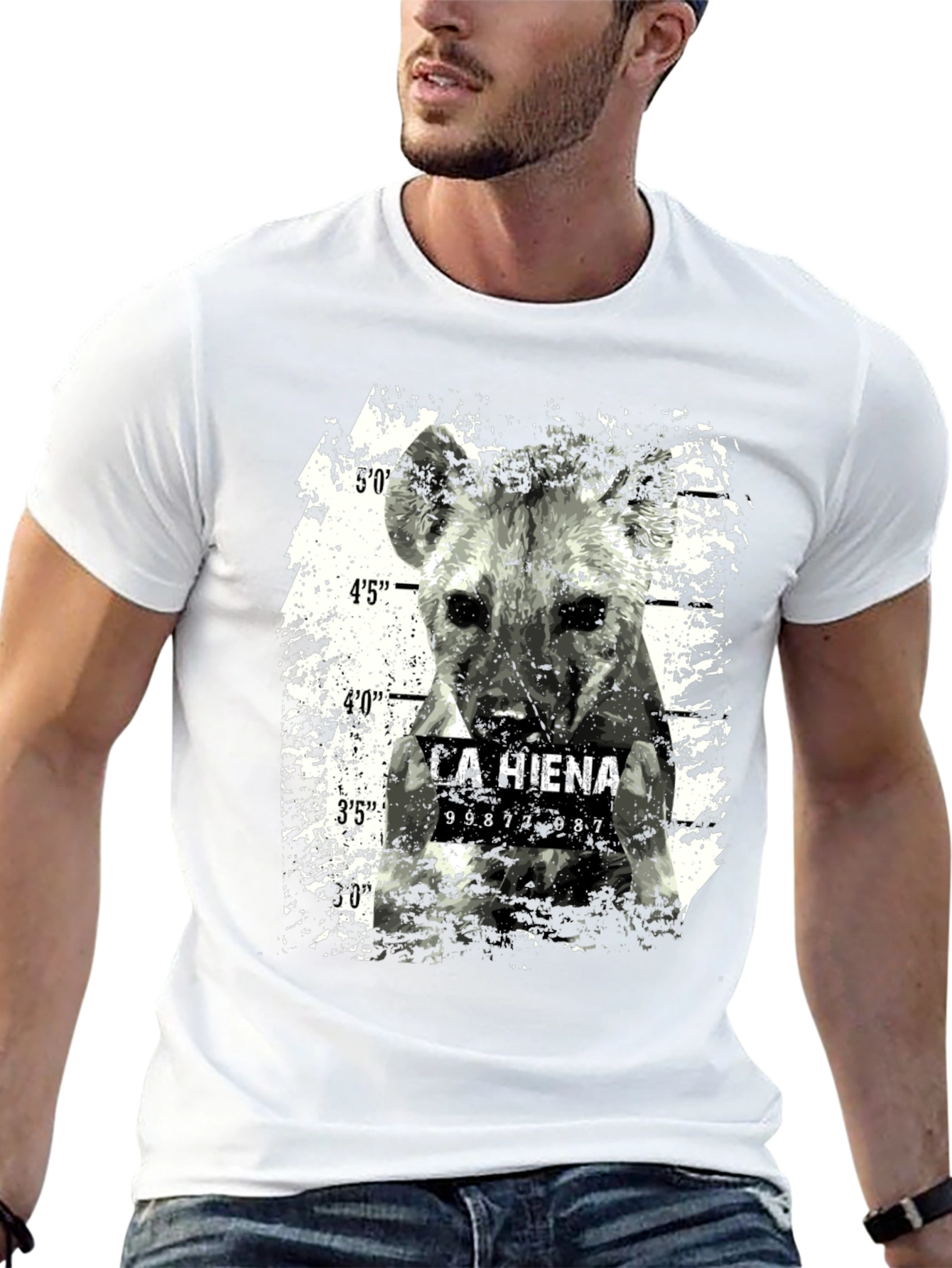 Hyena Mugshot Graphic Tee - Cool Animal Print