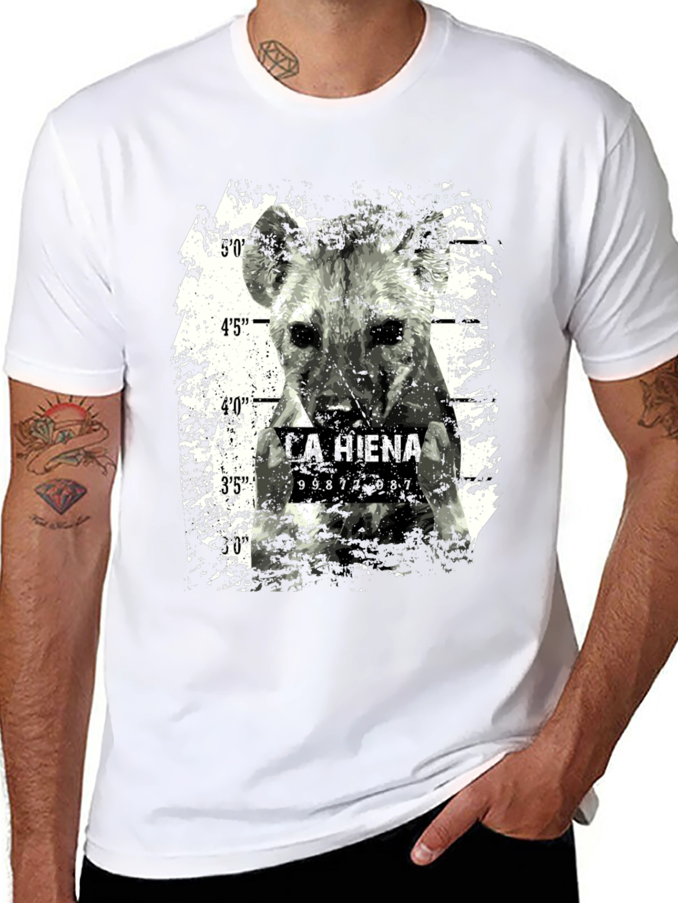 Hyena Mugshot Graphic Tee - Cool Animal Print