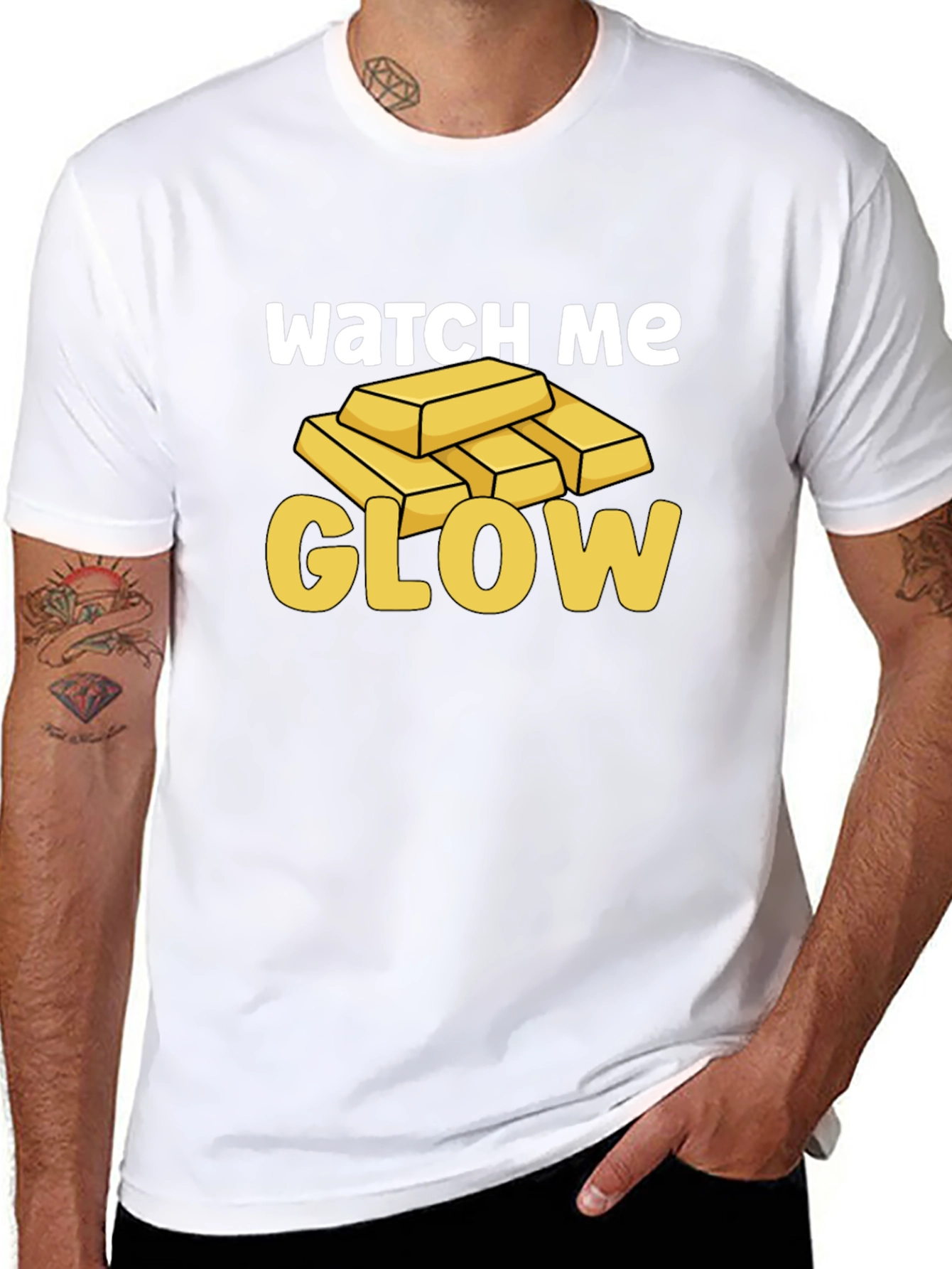 Watch Me Glow Gold Bar Graphic Tee - Mens