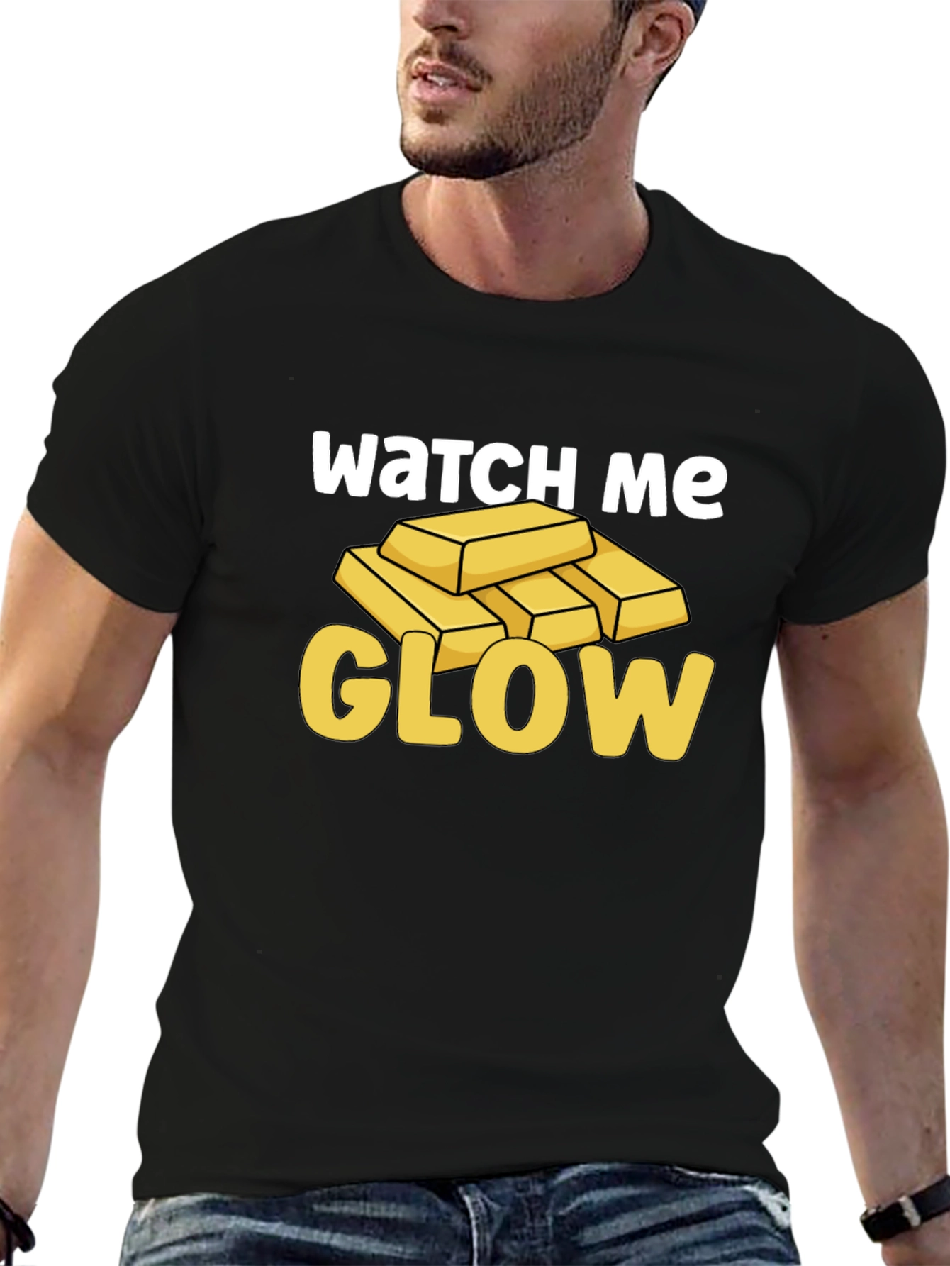 Watch Me Glow Gold Bar Graphic Tee - Mens