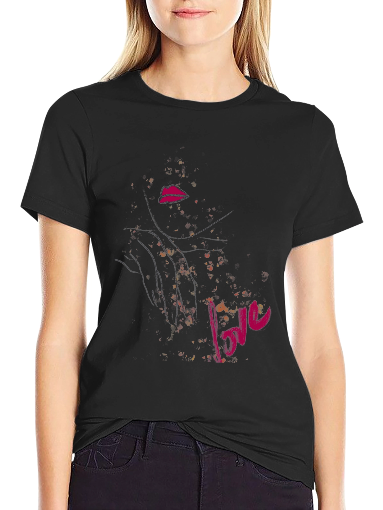 Love Lips Graphic Tee - Stylish Black Cotton T-Shirt
