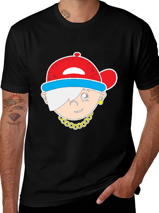 Cartoon Character Graphic Tee - Black Cotton