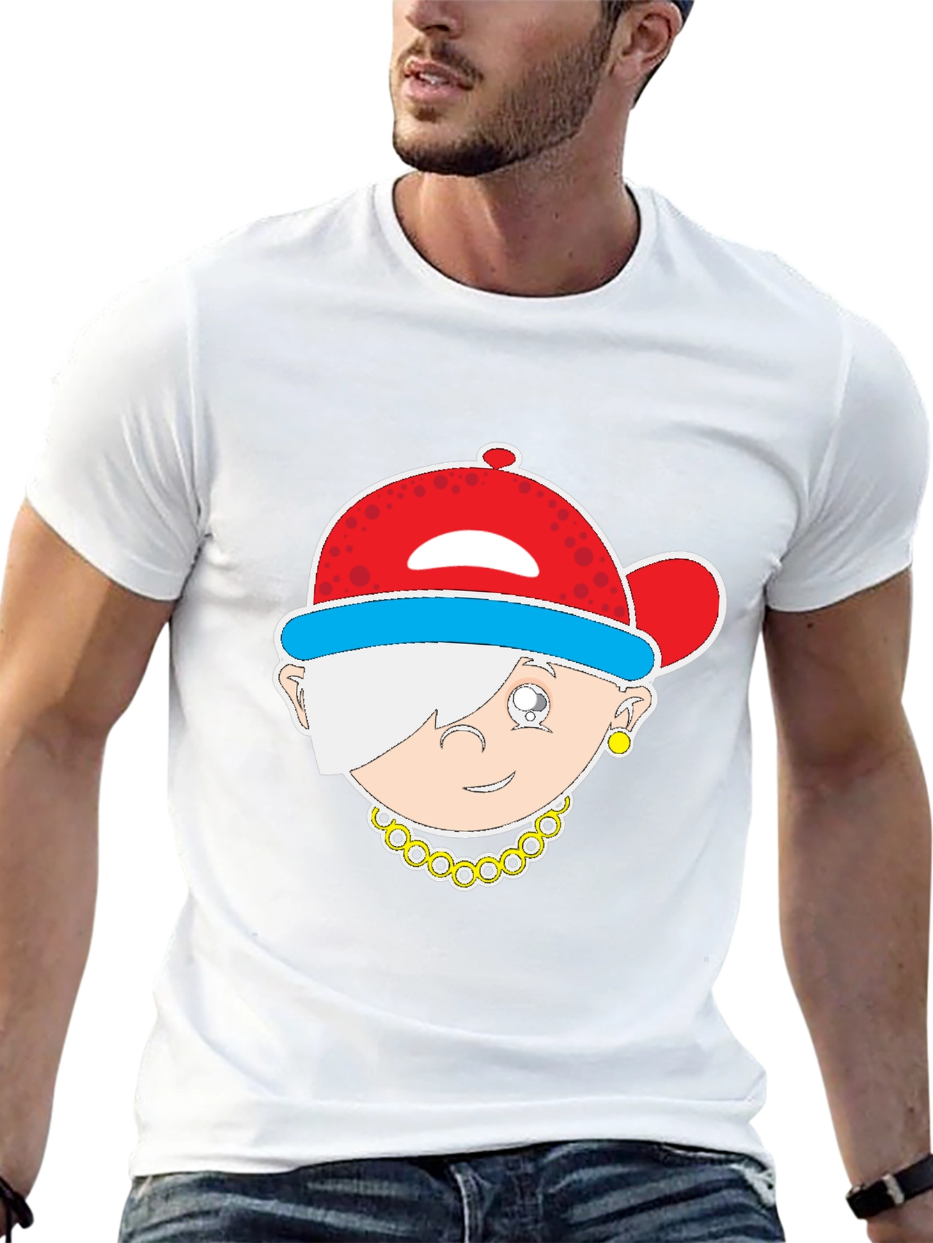 Cartoon Character Graphic Tee - Black Cotton