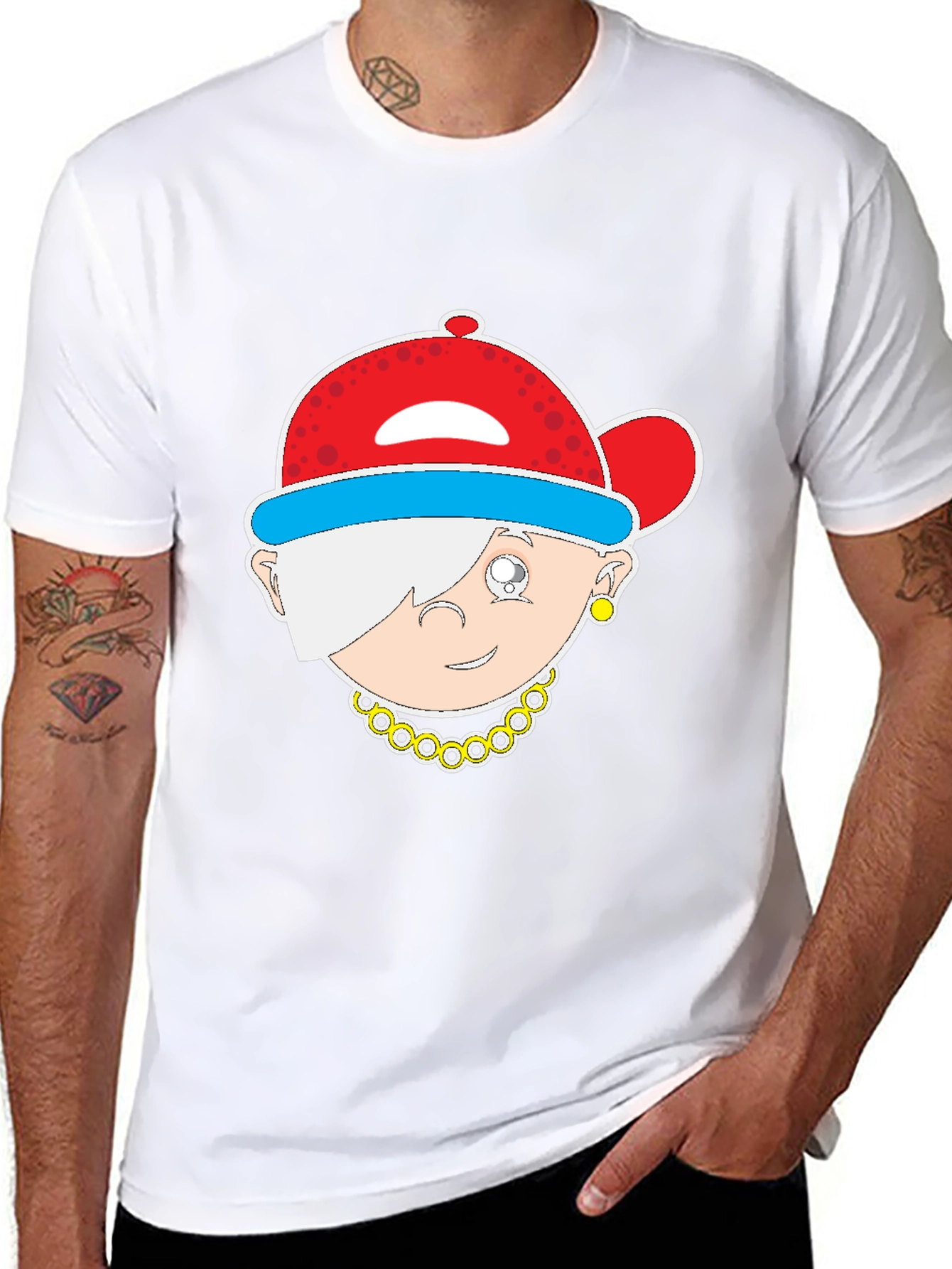 Cartoon Character Graphic Tee - Black Cotton