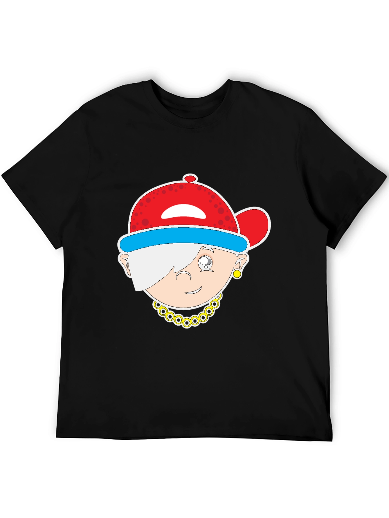 Cartoon Character Graphic Tee - Black Cotton