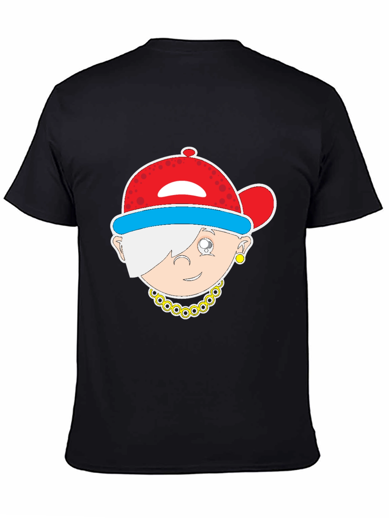 Cartoon Character Graphic Tee - Black Cotton