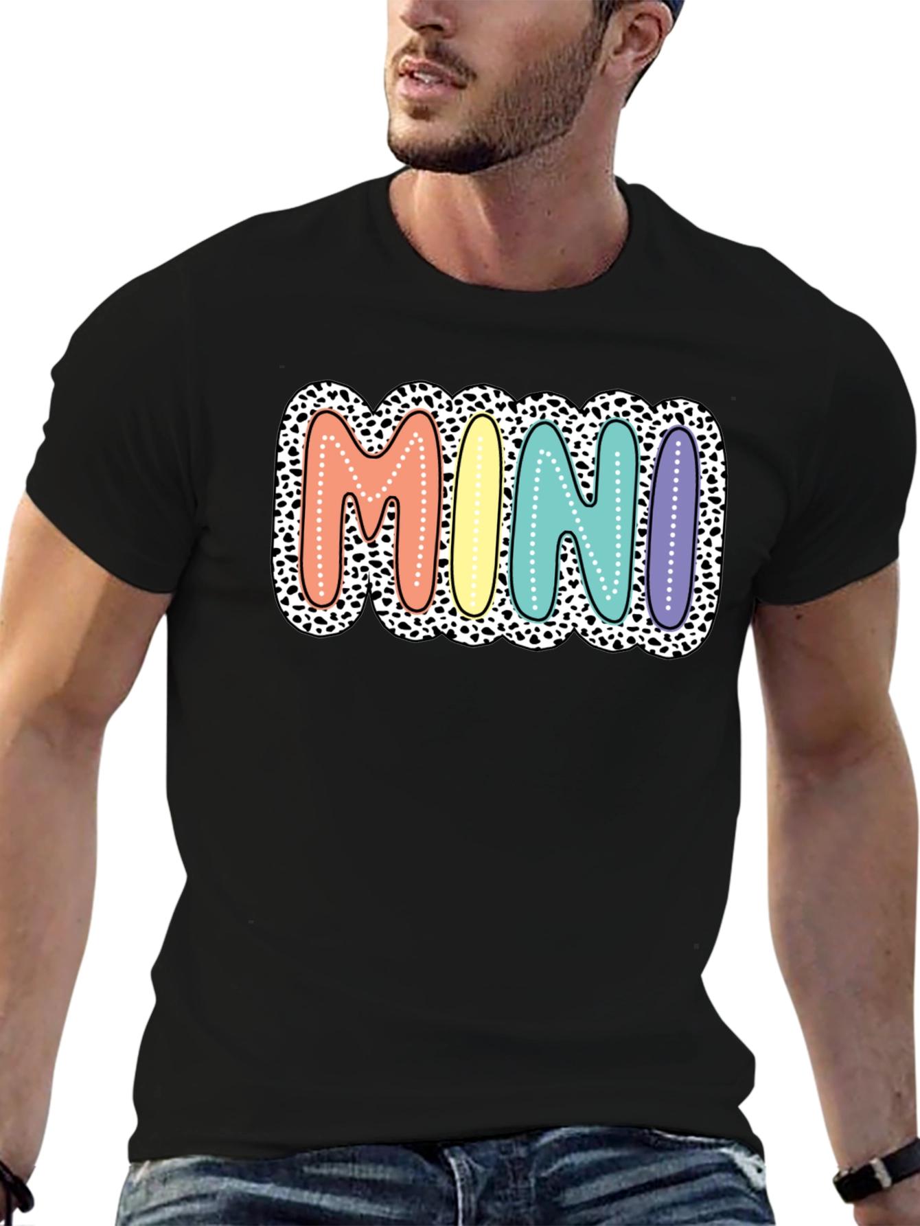 Mini Leopard Print Pastel Lettering Graphic Tee
