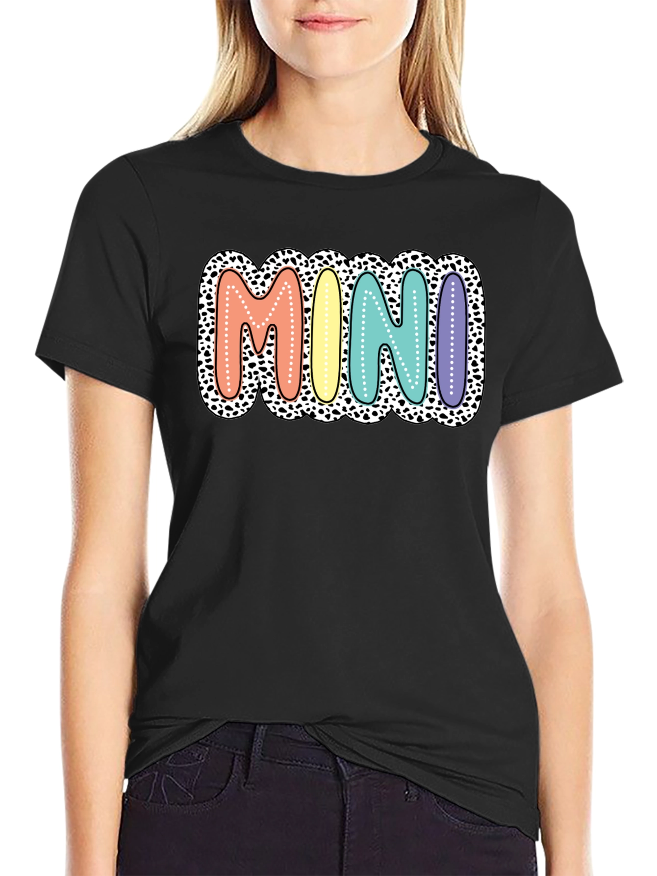 Mini Leopard Print Pastel Lettering Graphic Tee