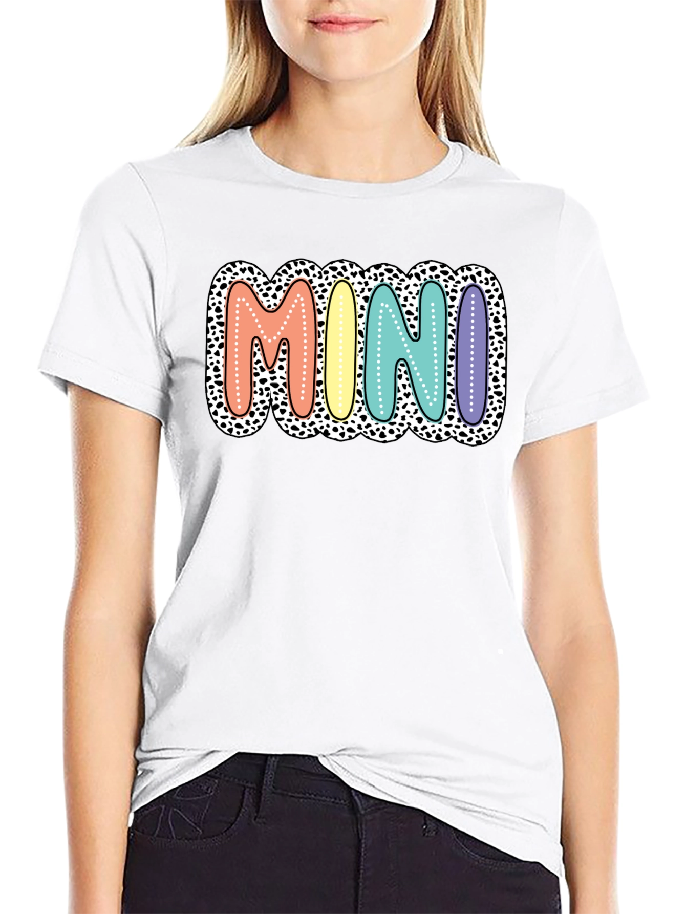 Mini Leopard Print Pastel Lettering Graphic Tee