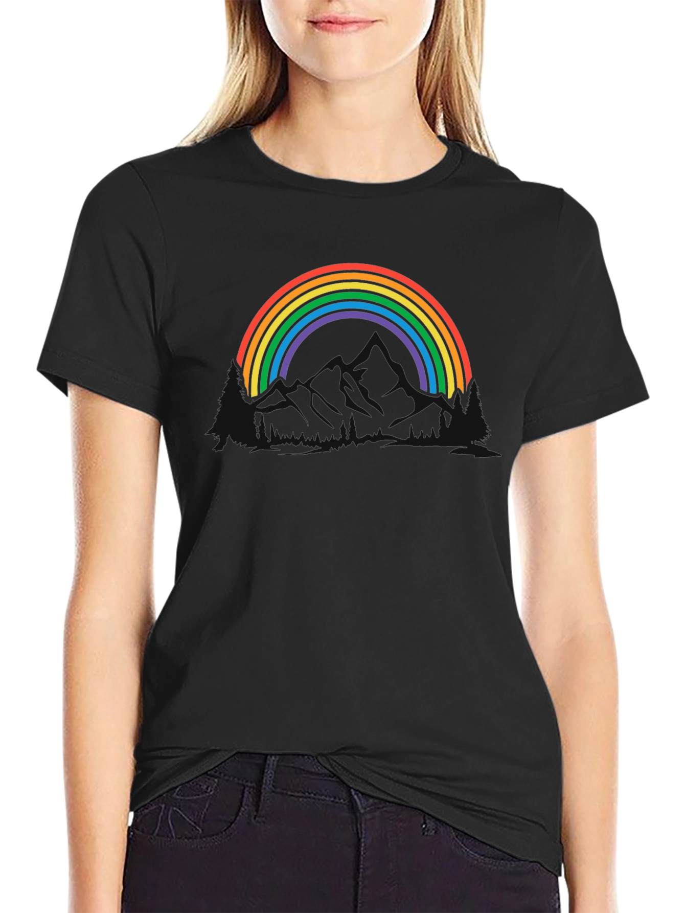 Rainbow Mountain Graphic Tee - Black Cotton Blend