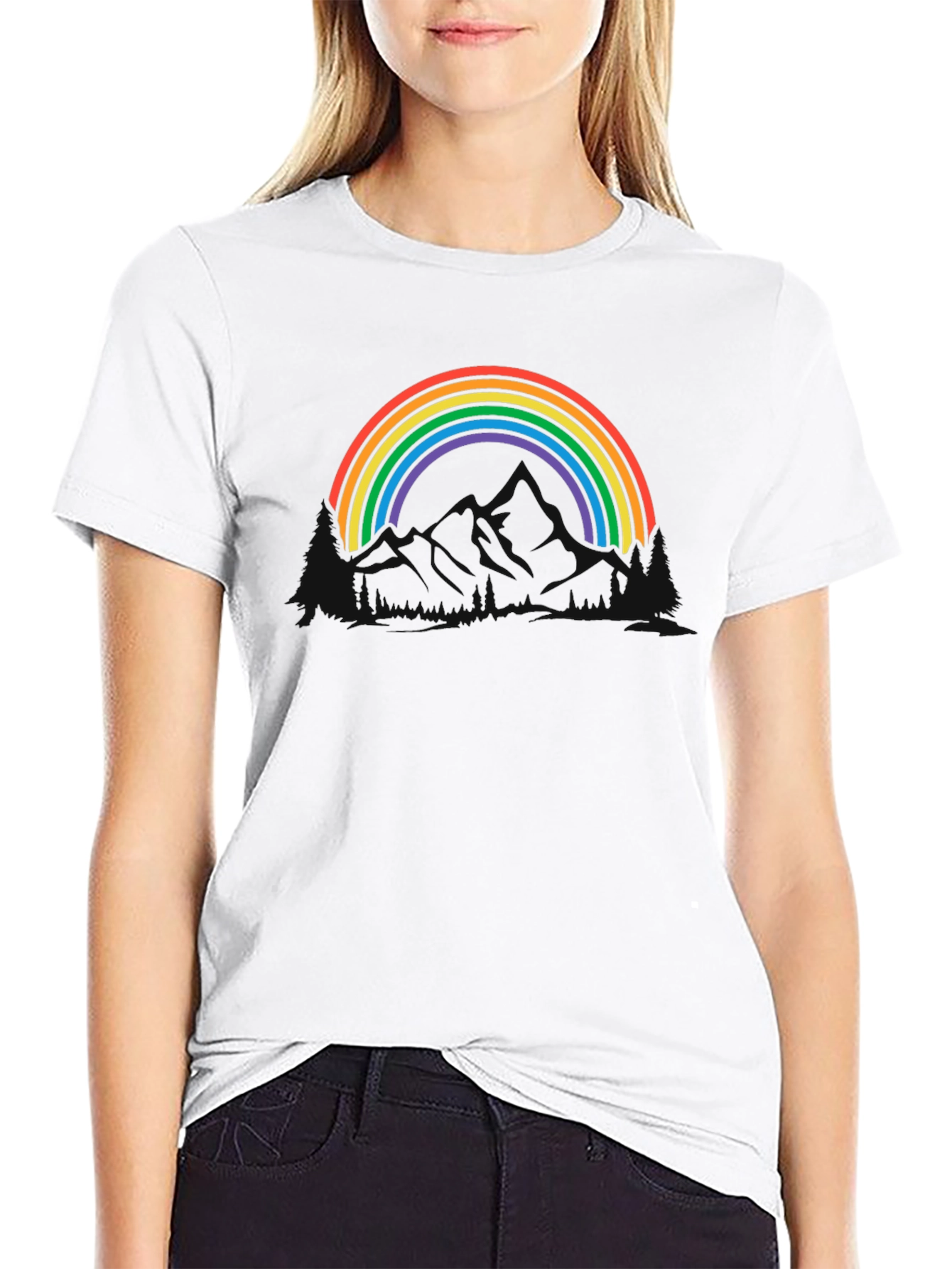 Rainbow Mountain Graphic Tee - Black Cotton Blend