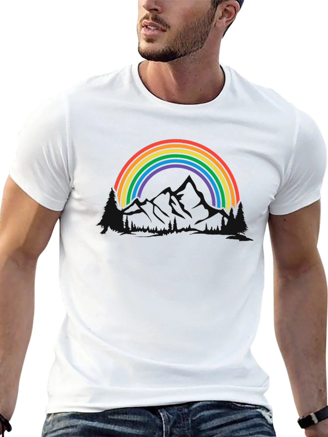 Rainbow Mountain Graphic Tee - Black Cotton Blend
