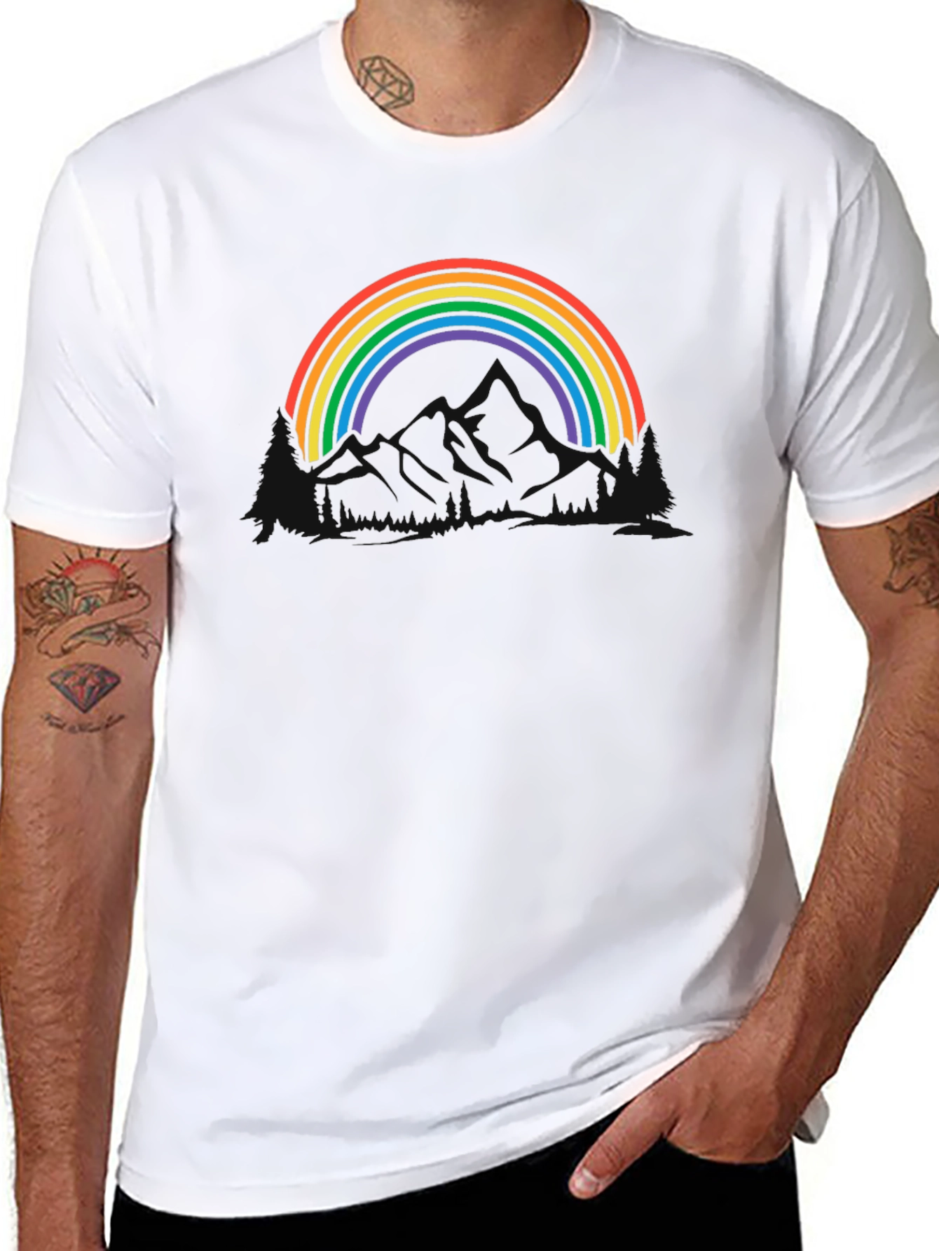 Rainbow Mountain Graphic Tee - Black Cotton Blend