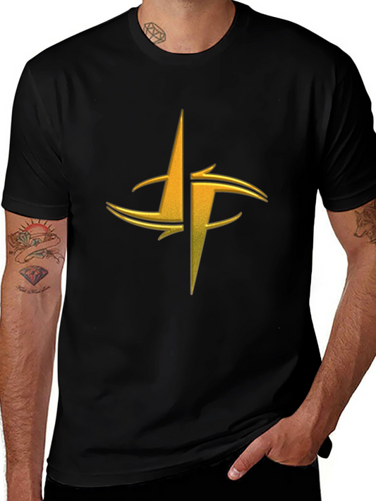 Mens Black Graphic Tee - Gold Abstract Design