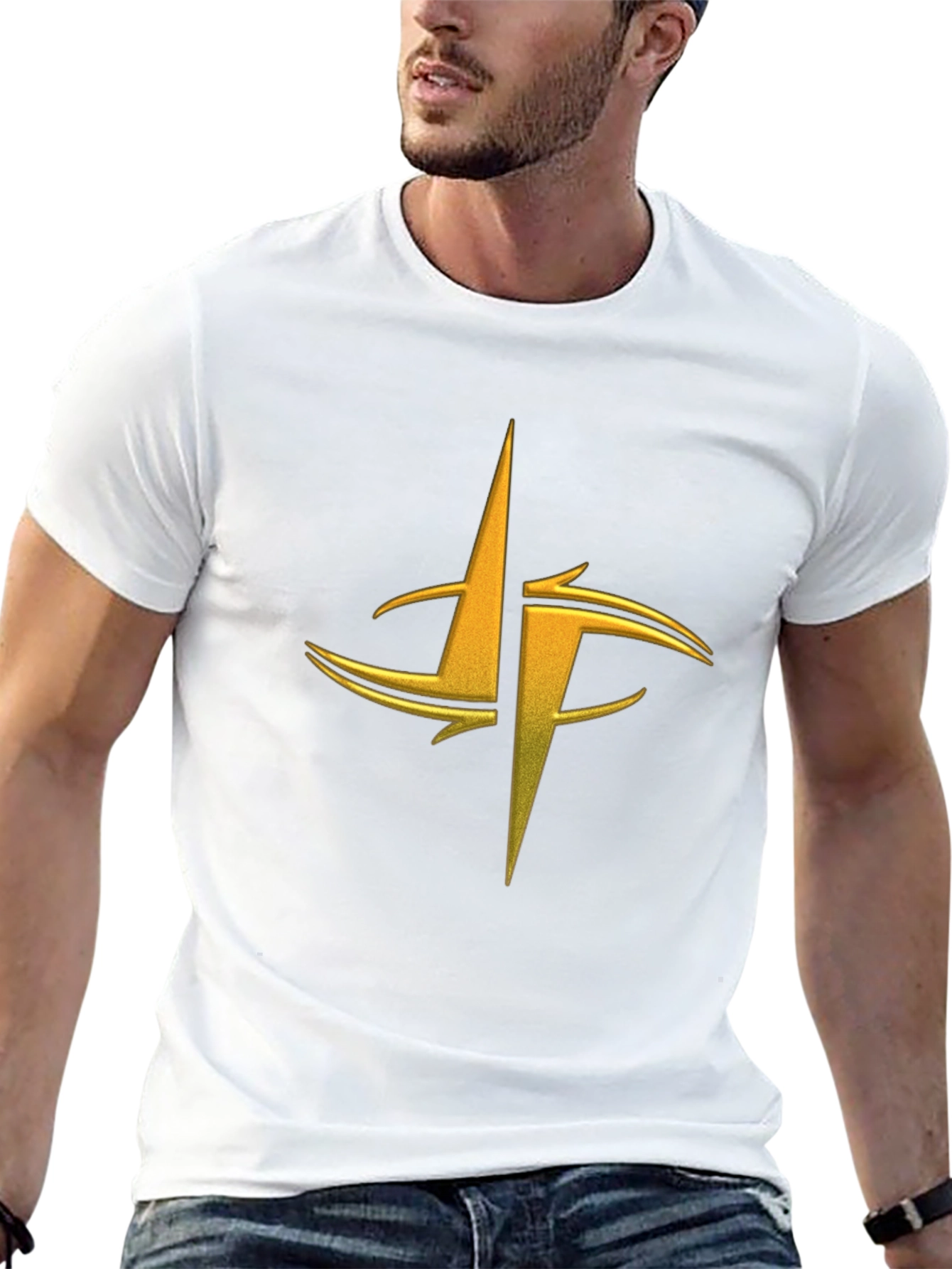 Mens Black Graphic Tee - Gold Abstract Design