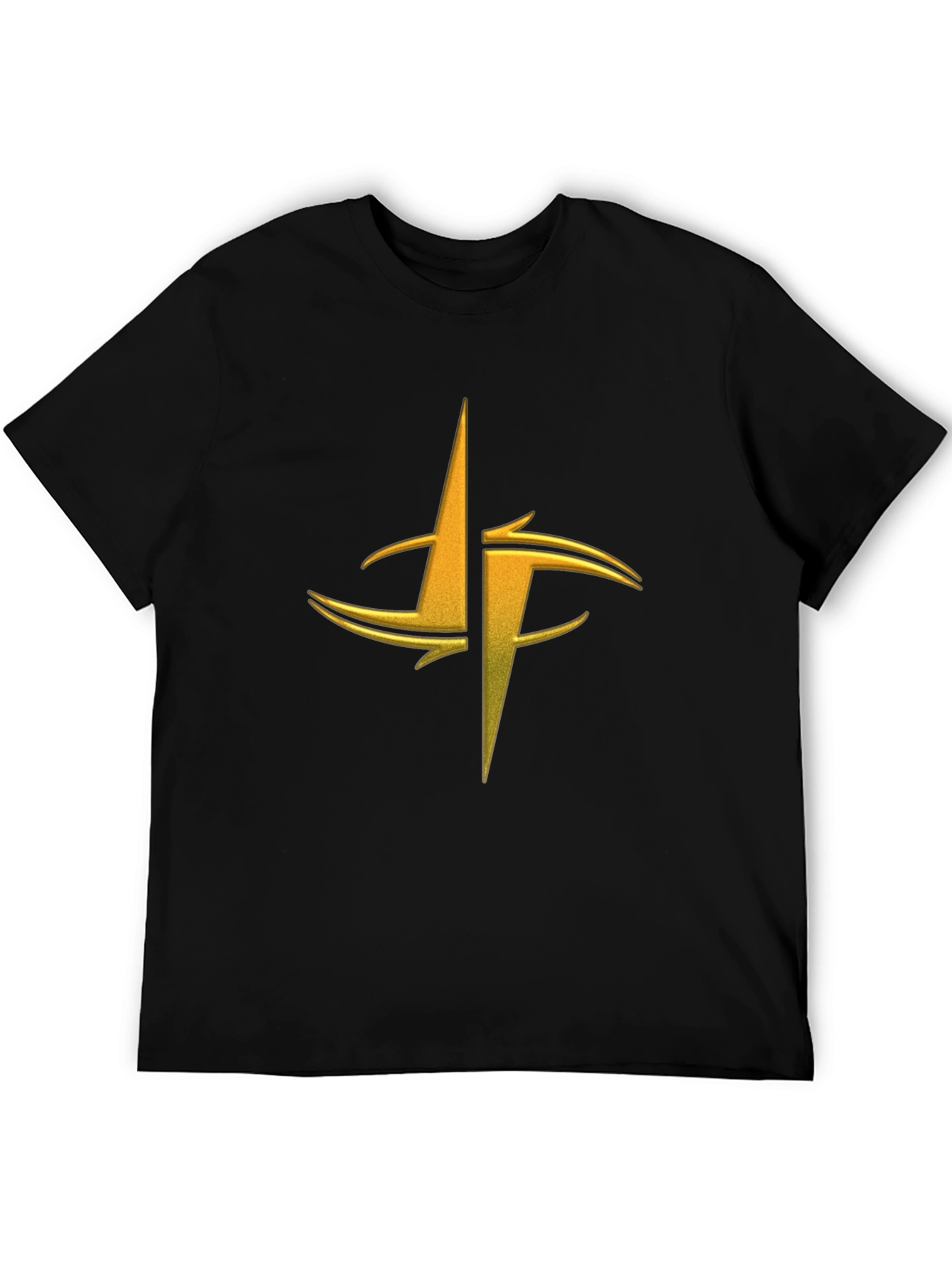 Mens Black Graphic Tee - Gold Abstract Design