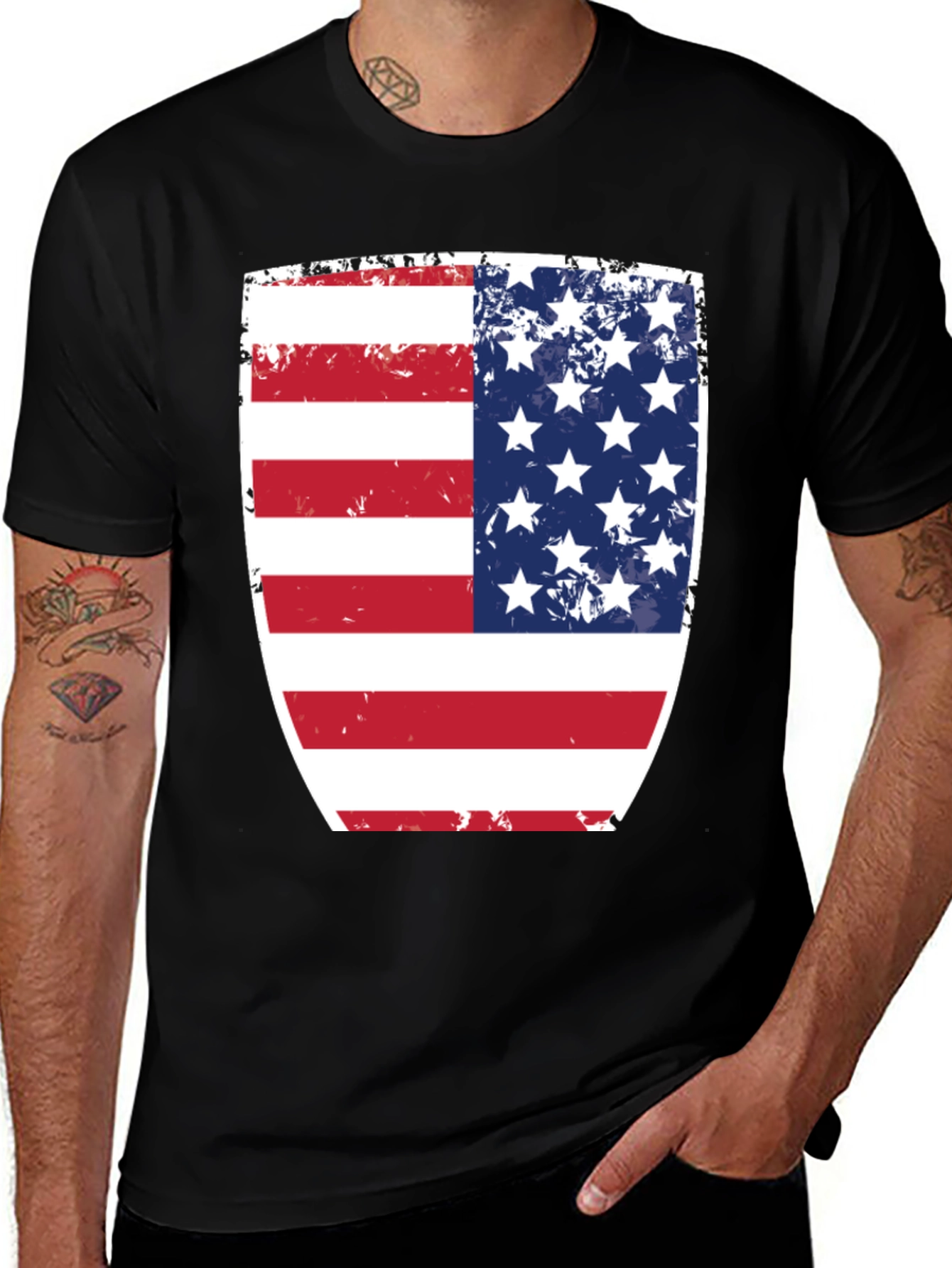 USA Flag Shield Graphic Black T-Shirt