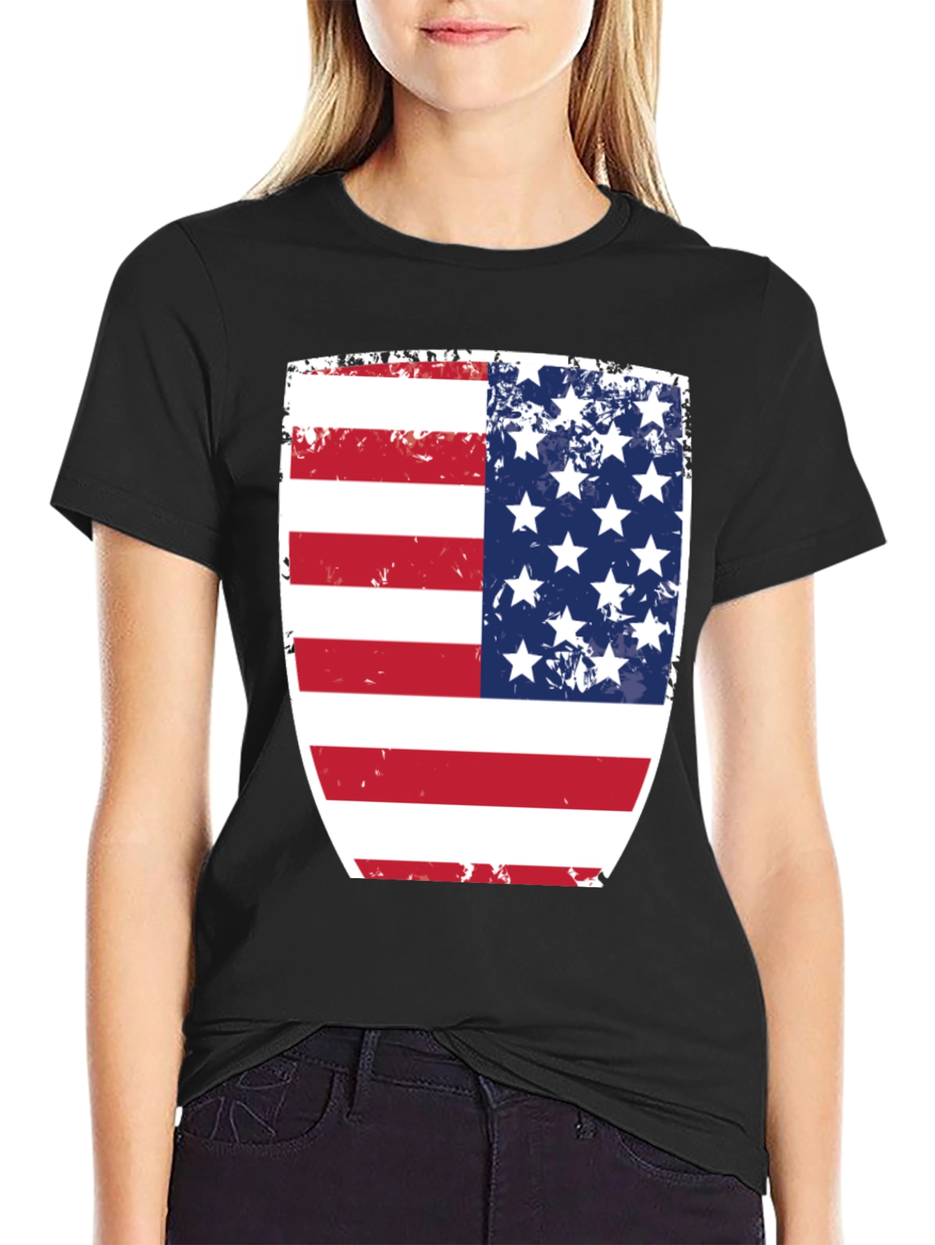 USA Flag Shield Graphic Black T-Shirt