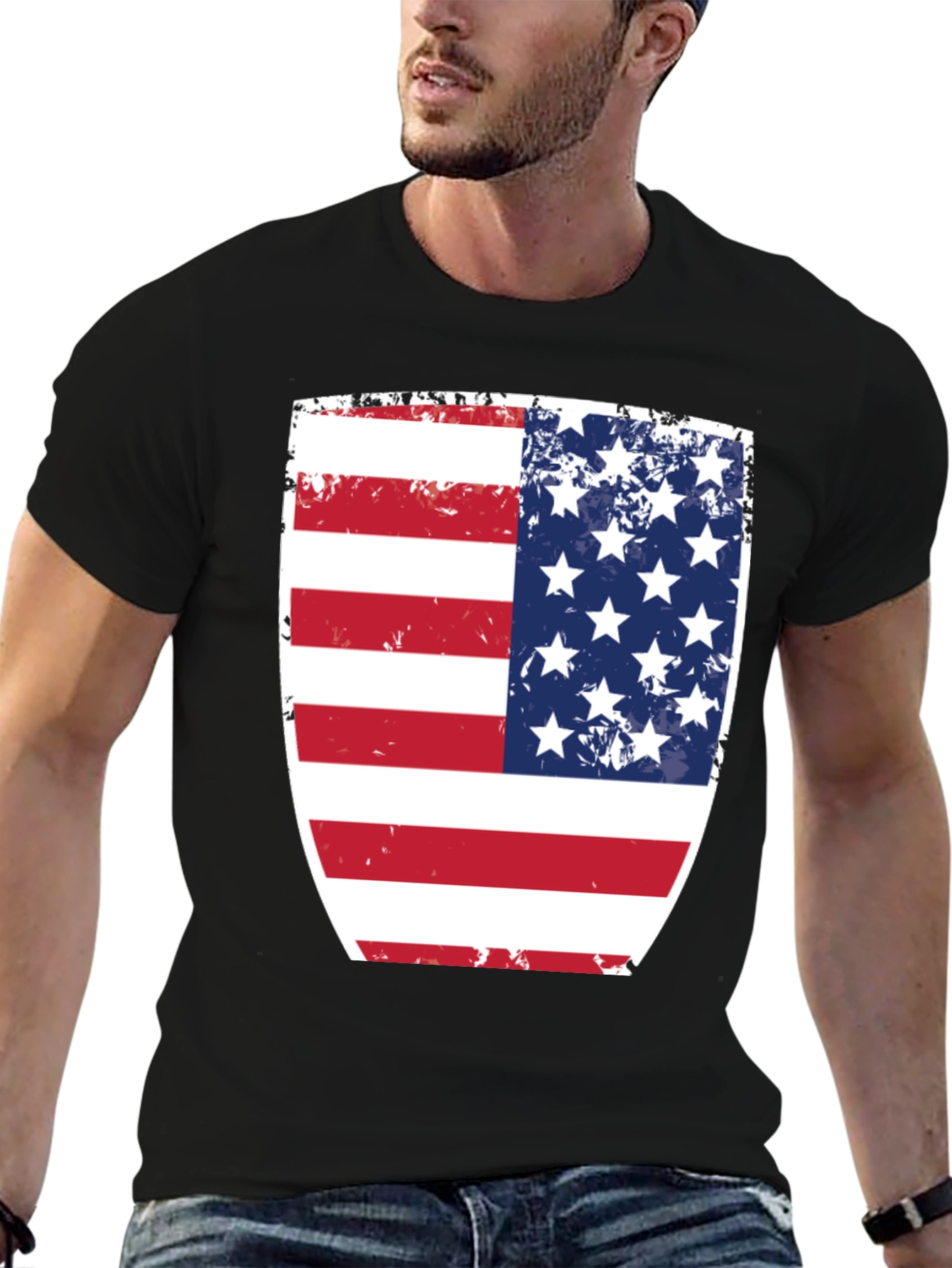 USA Flag Shield Graphic Black T-Shirt