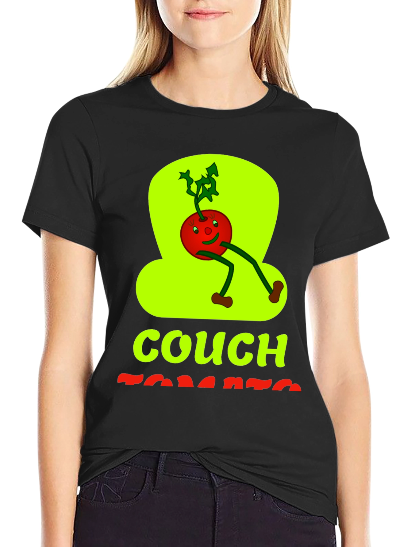 Couch Tomato Graphic Tee - Black Cotton Casual Wear