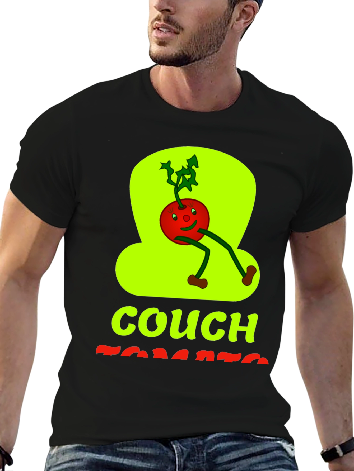 Couch Tomato Graphic Tee - Black Cotton Casual Wear