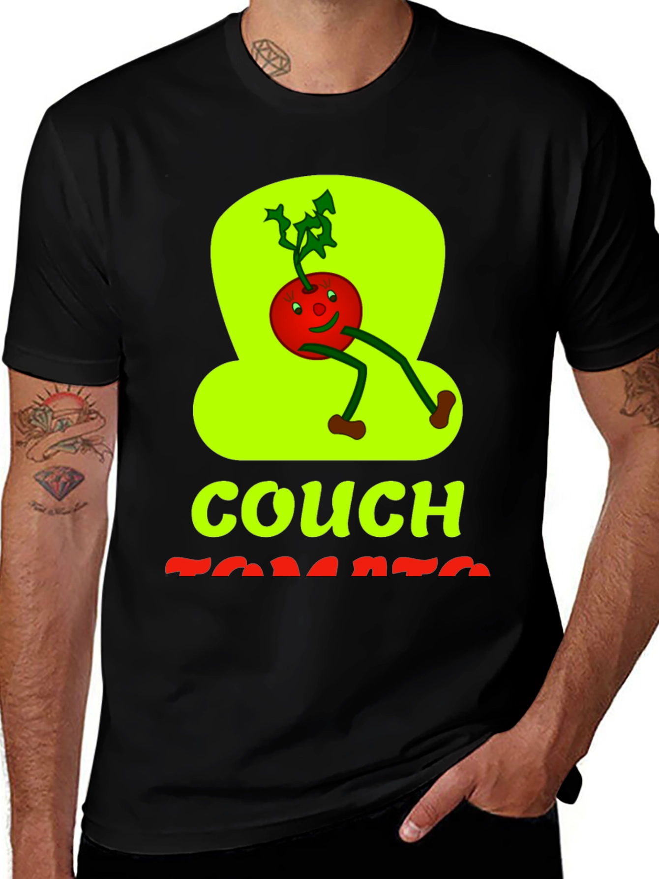 Couch Tomato Graphic Tee - Black Cotton Casual Wear