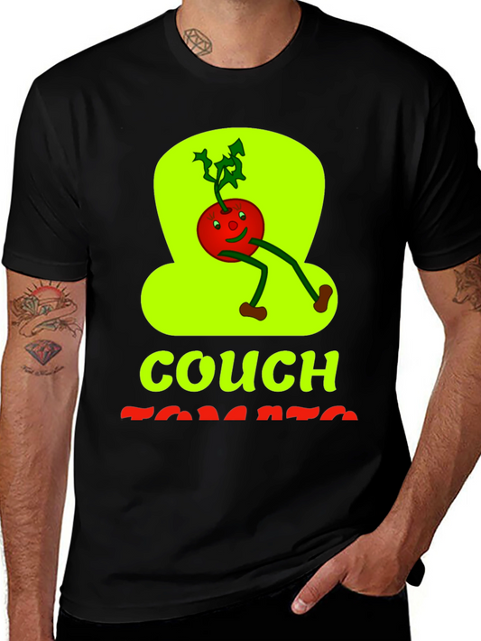 Couch Tomato Graphic Tee - Black Cotton Casual Wear