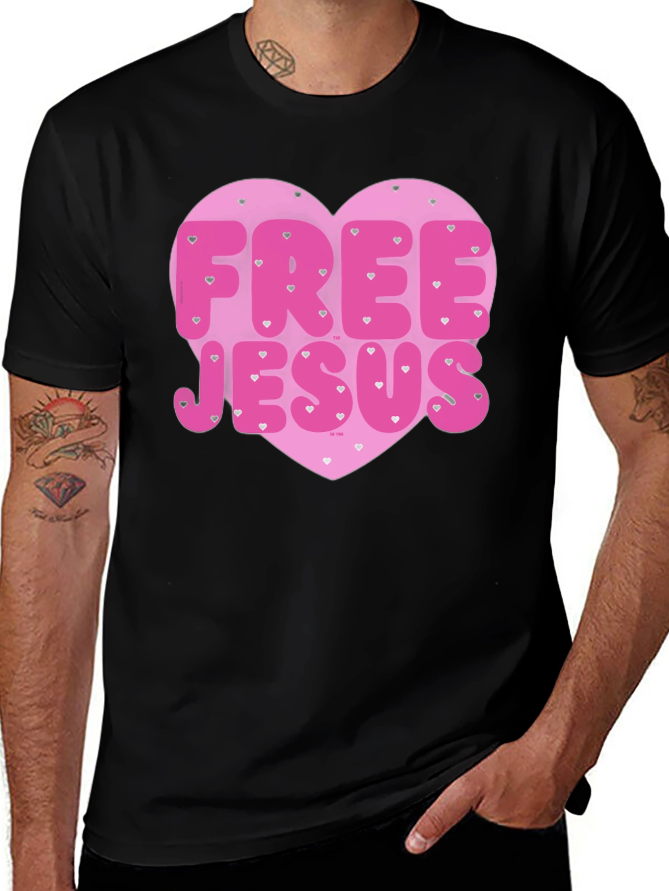 Free Jesus Heart Graphic Tee - Trendy Black T-Shirt
