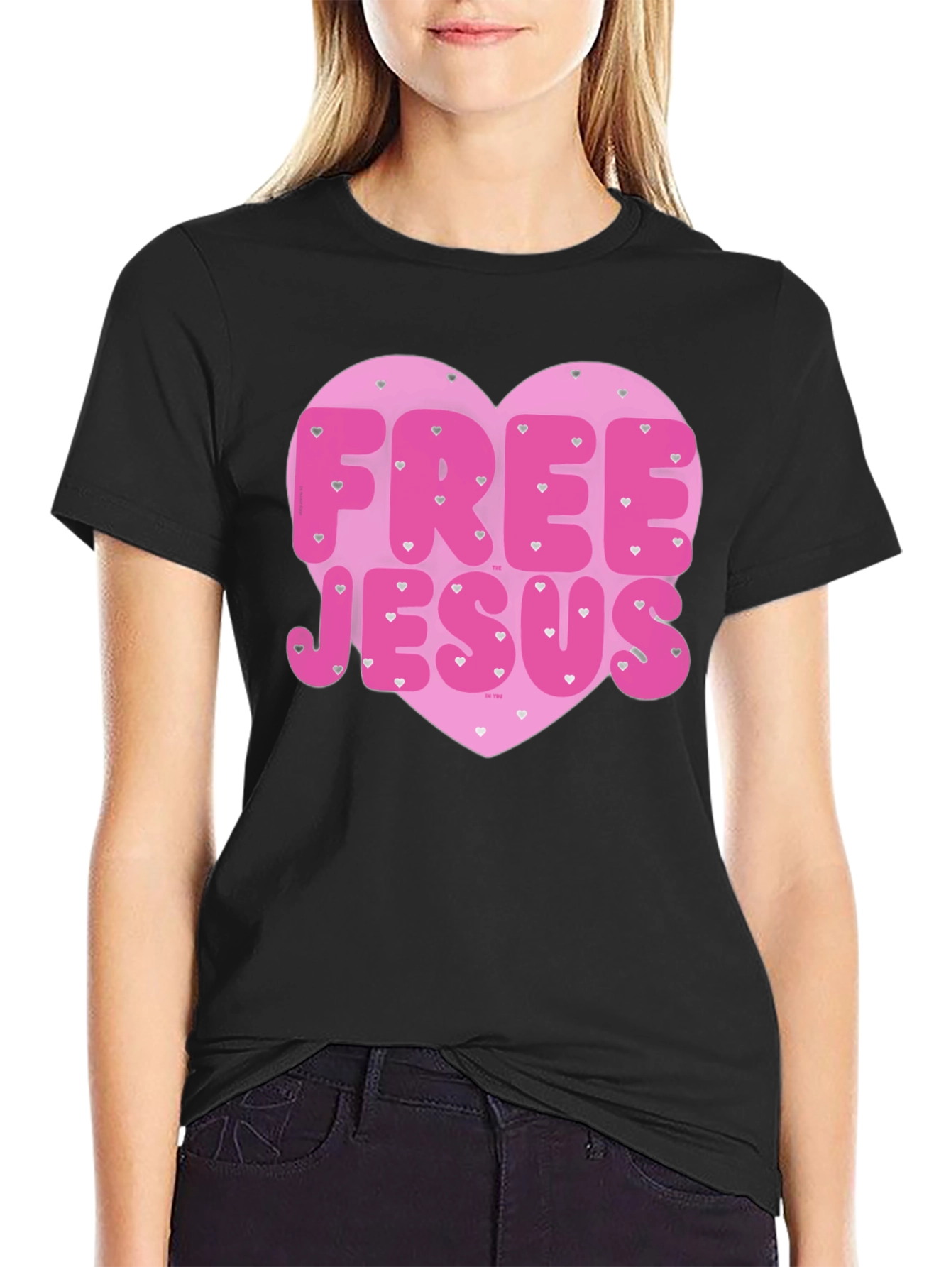 Free Jesus Heart Graphic Tee - Trendy Black T-Shirt